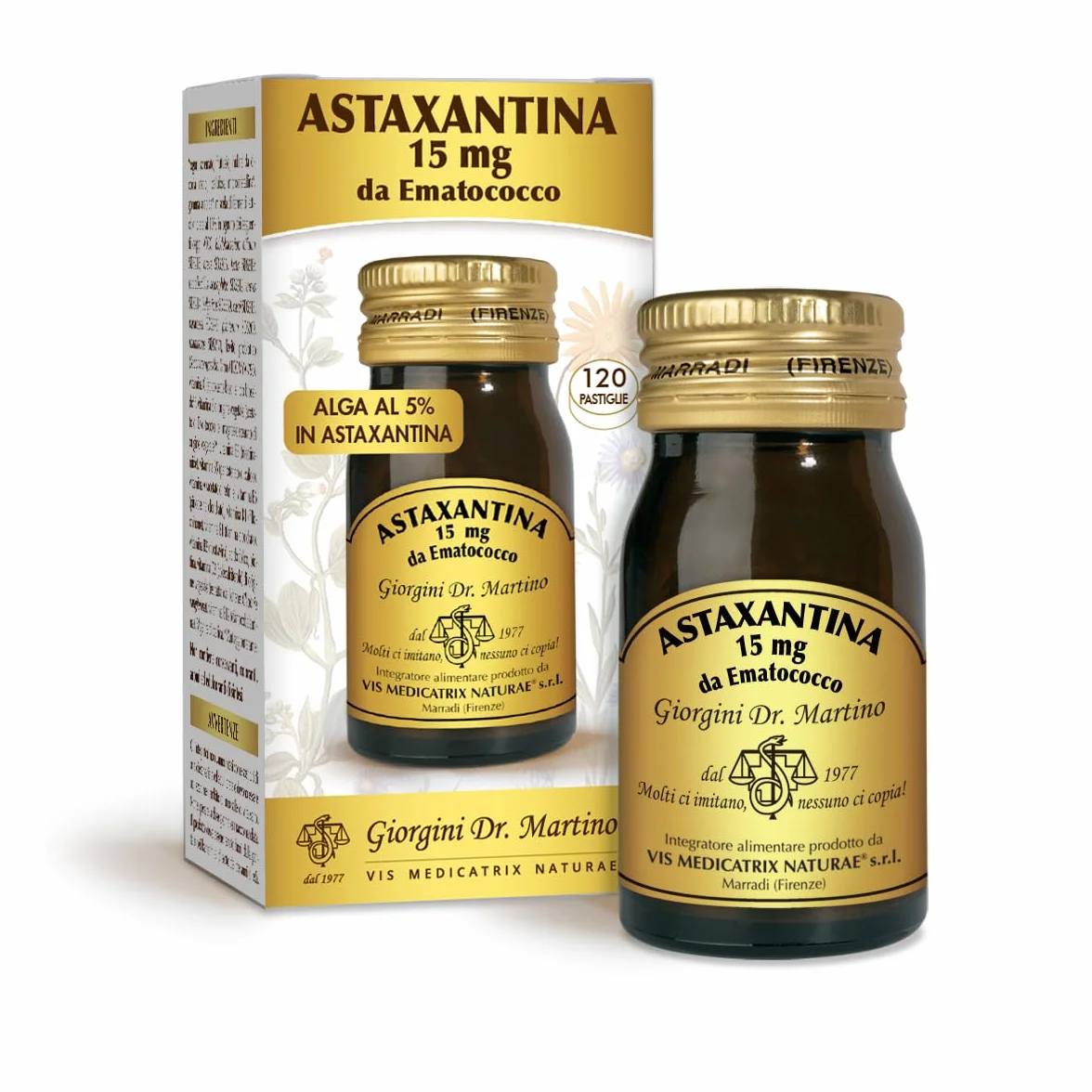 Astaxantina 15 mg pastiglie 30 g integratore Haematococcus Pluvialis alto dosaggio 60 dosi