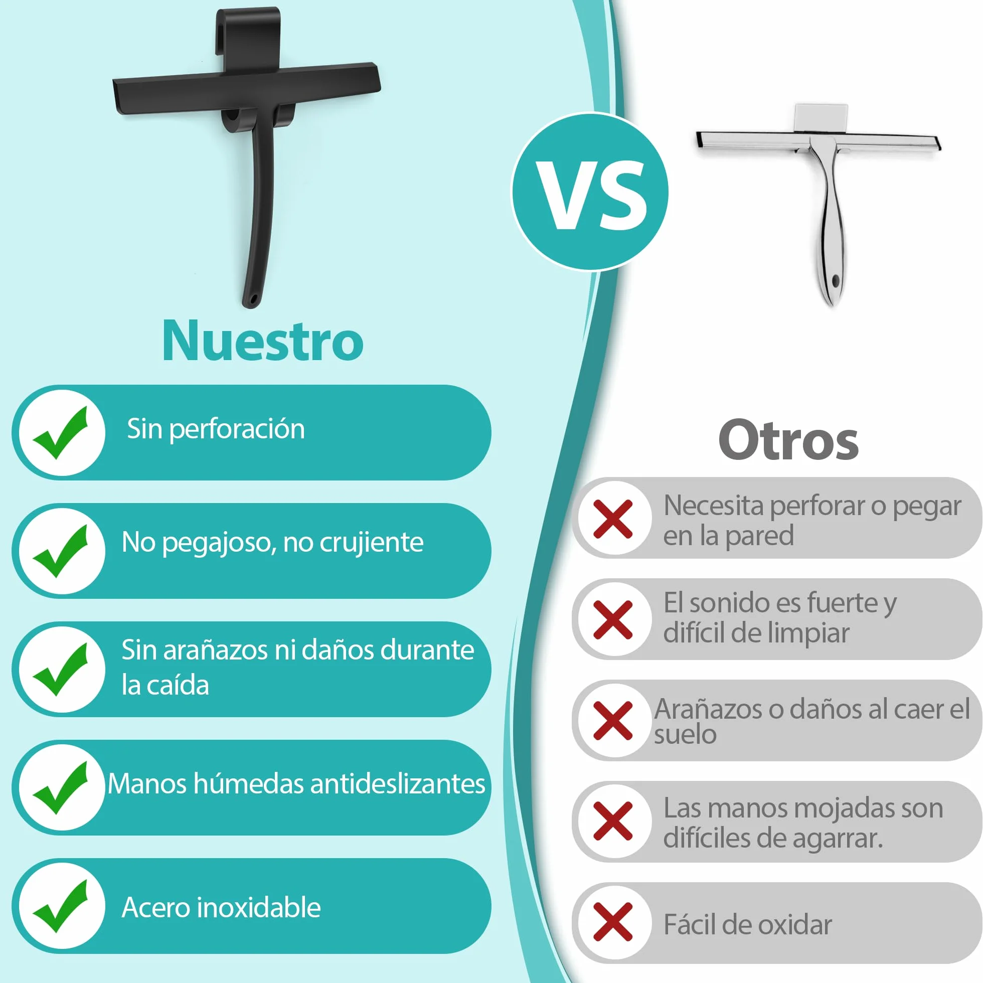Tergivetro per Doccia in Silicone - Pulisci Vetri, Porte e Finestre - Senza Foratura con Supporto