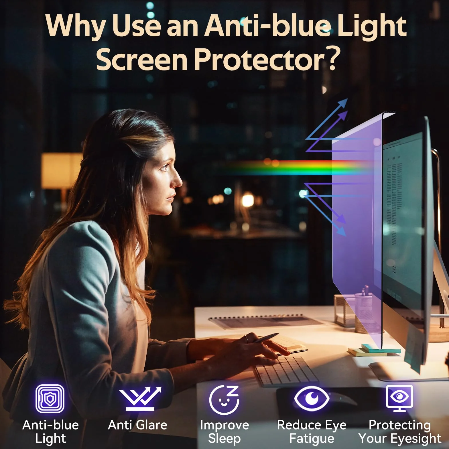 Qoosea 23-24 Pollici Protezione dello Schermo per Monitor di Computer Che Blocca la Luce Blu Protezione 547x320mm UV Antiriflesso Universale per Il Lavoro e Il Gioco Prolungati(23-24" 16:9)