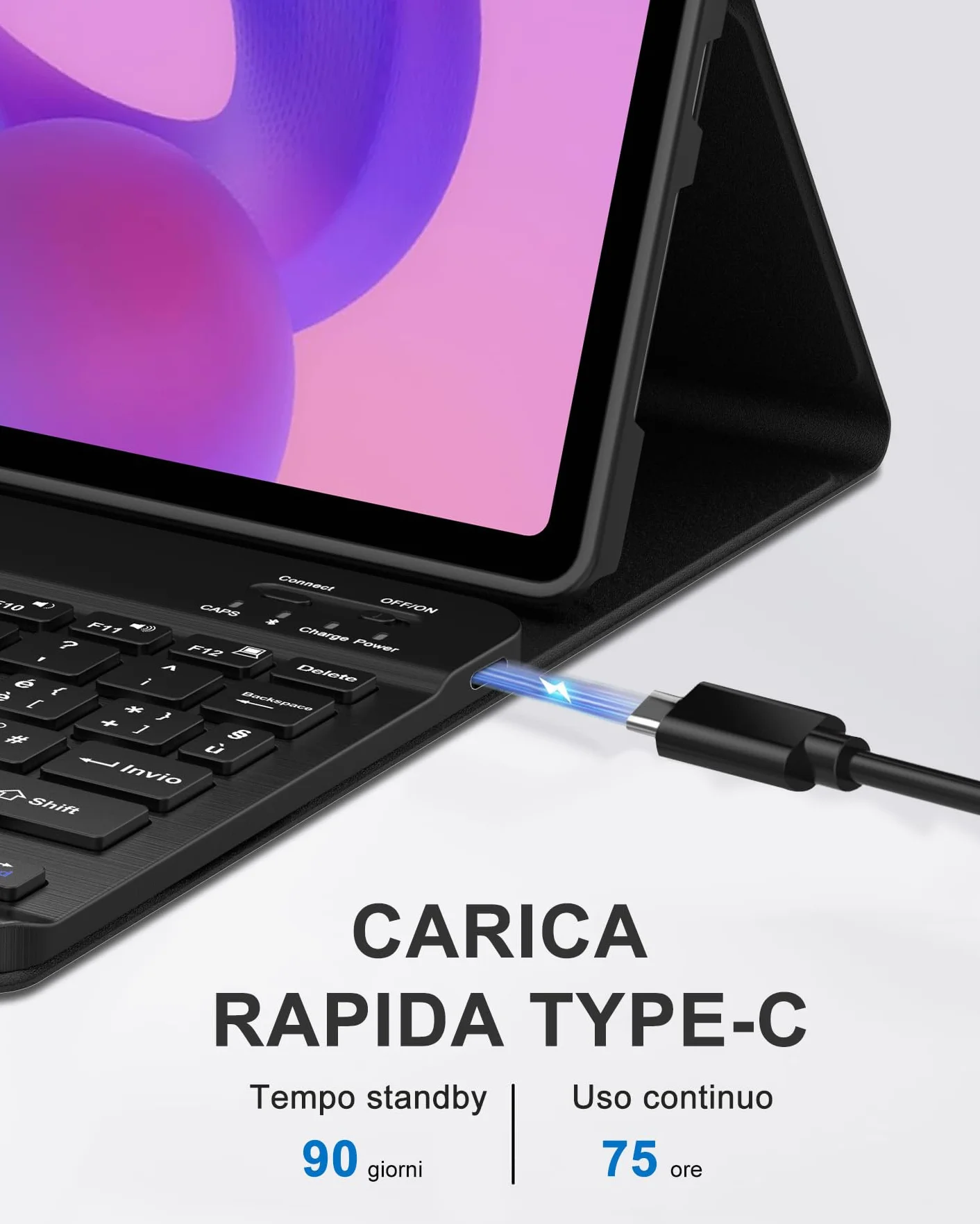 Custodia con Tastiera per Lenovo Idea Tab 11 (2025), Tab M11 (2024) & Motorola Moto Pad (2026), Layout Italiano, Senza Retroilluminazione, Senza Touchpad, Bluetooth 5.0, Nero