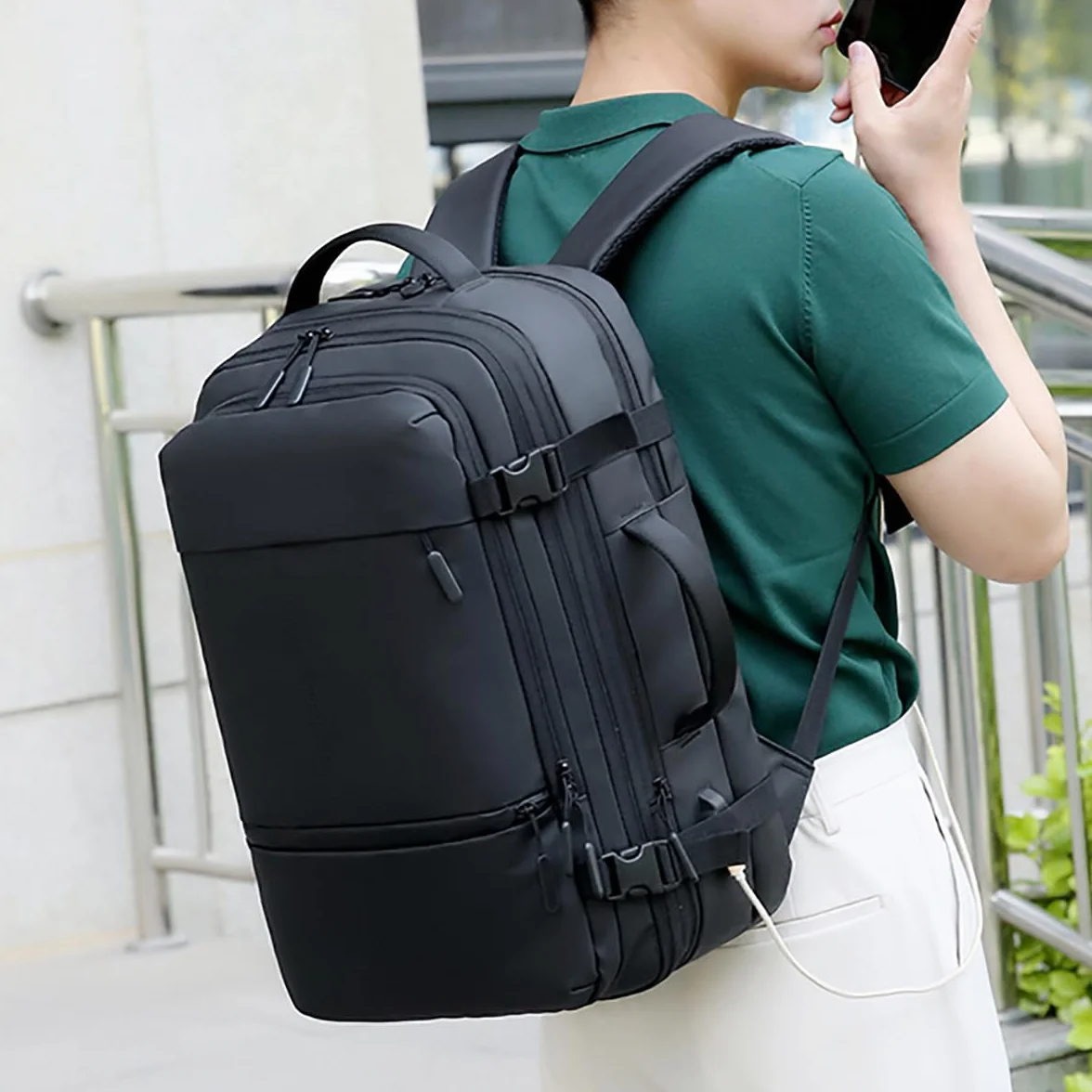 Mixroom - Zaino da Viaggio Estendibile Impermeabile Porta PC Per Uomo Valigia Bagaglio a mano 25x30x49 cm Borsa Grande Custodia Porta Computer Portatile fino ai 16 pollici Con Ricarica USB Nero Z31