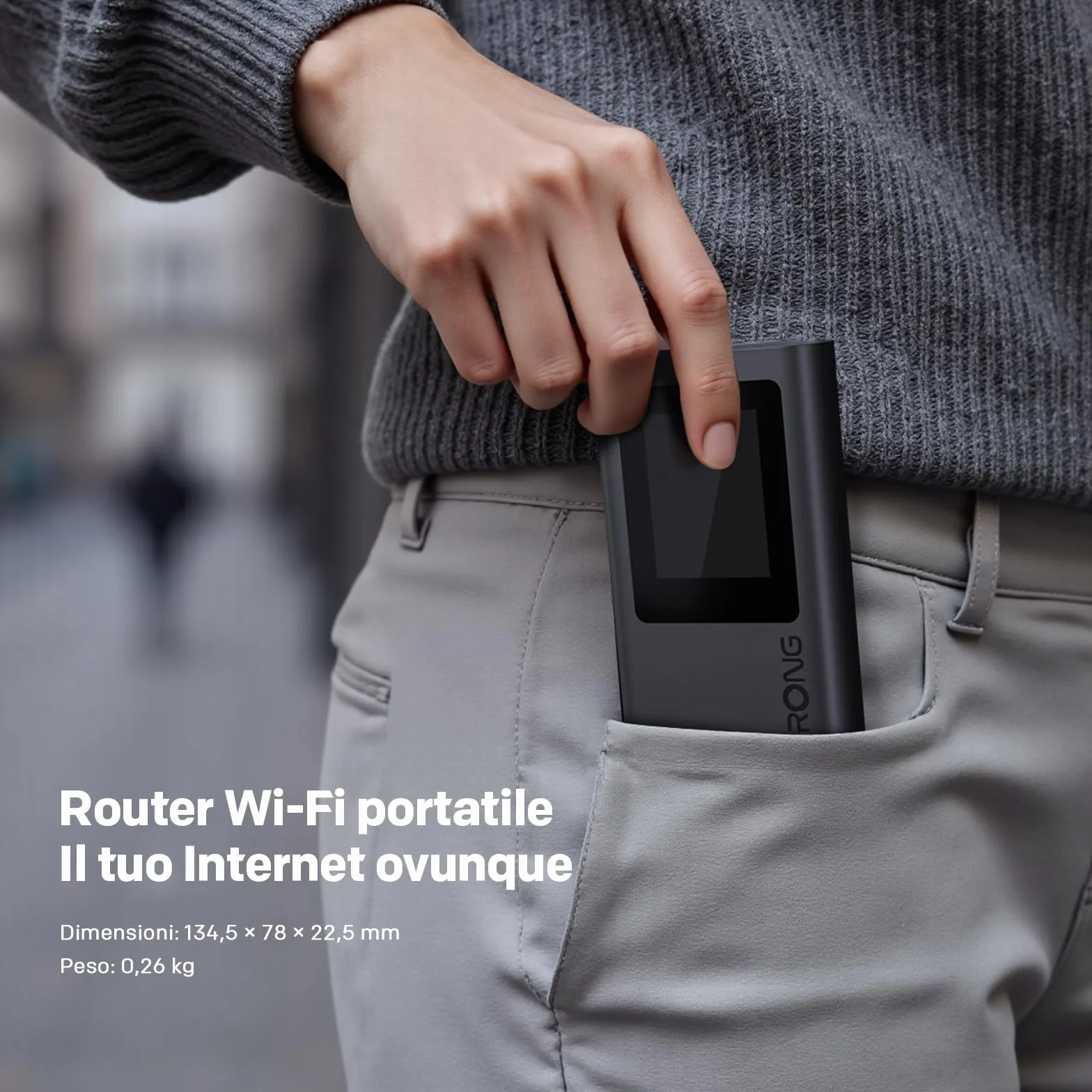 STRONG 5G+ HOPI Saponetta WiFi Portatile 5G, WiFi 6 AX1800, Hotspot Wi-Fi Tascabile con eSIM e 5GB di Dati, Velocità fino a 3,4Gbps, Batteria 4500mAh, Porta USB-C, Funzione Power Bank