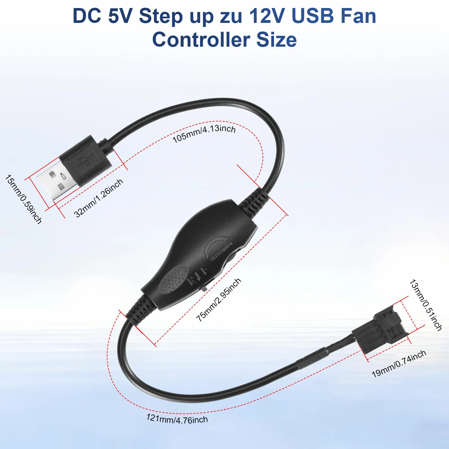 Regolatore di velocità ventola USB 12V 2 Pin DC 5V Step up con interruttore