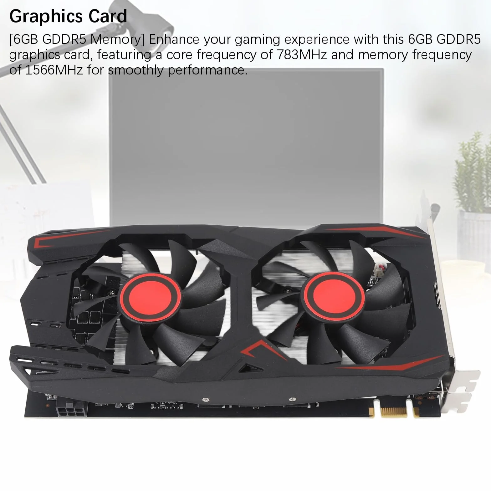 HERCHR Scheda Grafica Video per PC, Slot PCIE 2.0 16X a Doppia Ventola GDDR5 da 6 GB 16X Supporta Interfaccia Multimediale DVI VGA HD Scheda Video da Gioco per PC Desktop