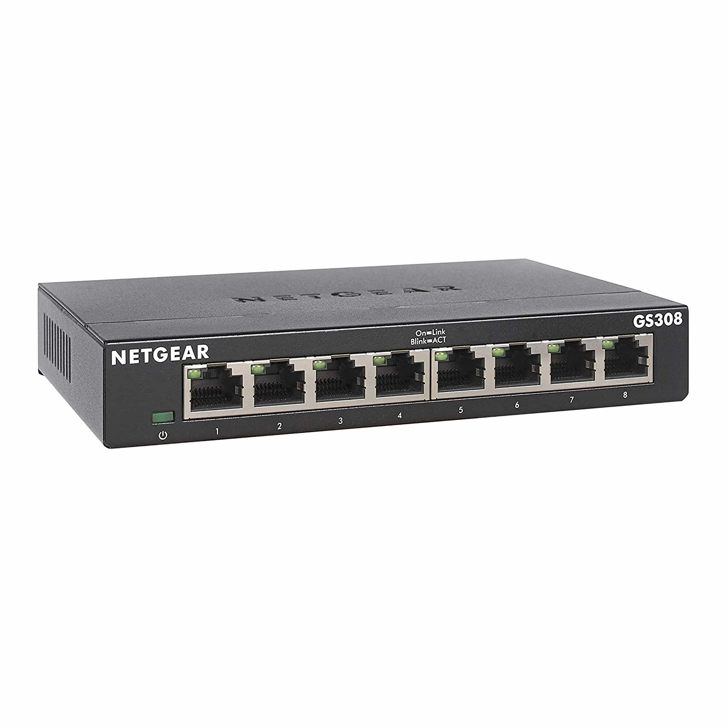 NETGEAR Switch Ethernet 8 porte Unmanaged (GS308), Switch Gigabit hub di rete domestica, Switch 8 Porte gigabit per ufficio, Plug-and-play, silenzioso, montaggio desktop o a parete