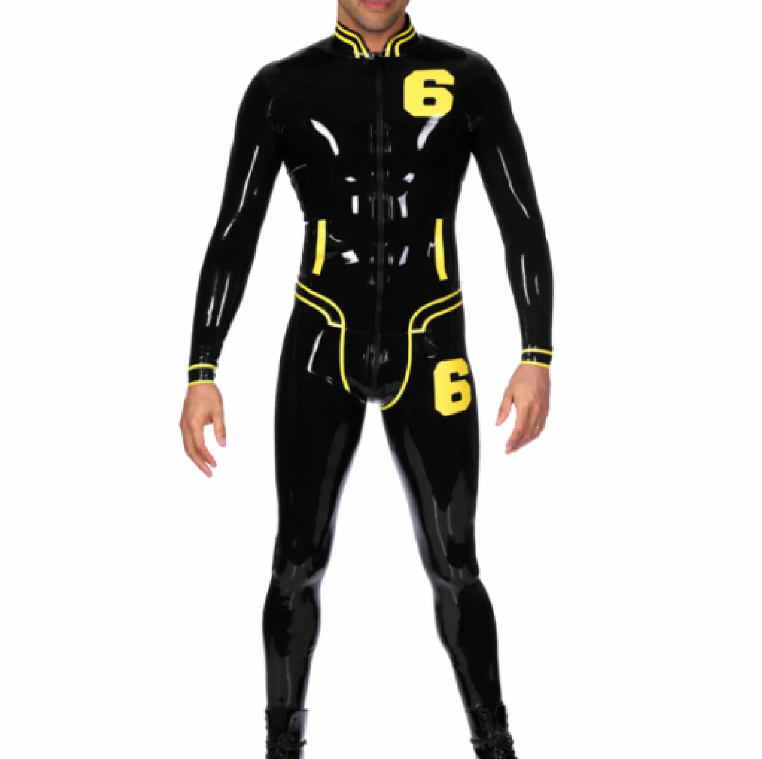 Lattice Gomma Tuta Uomo Nero Giallo Decorativa 0.4mm XS-XXL