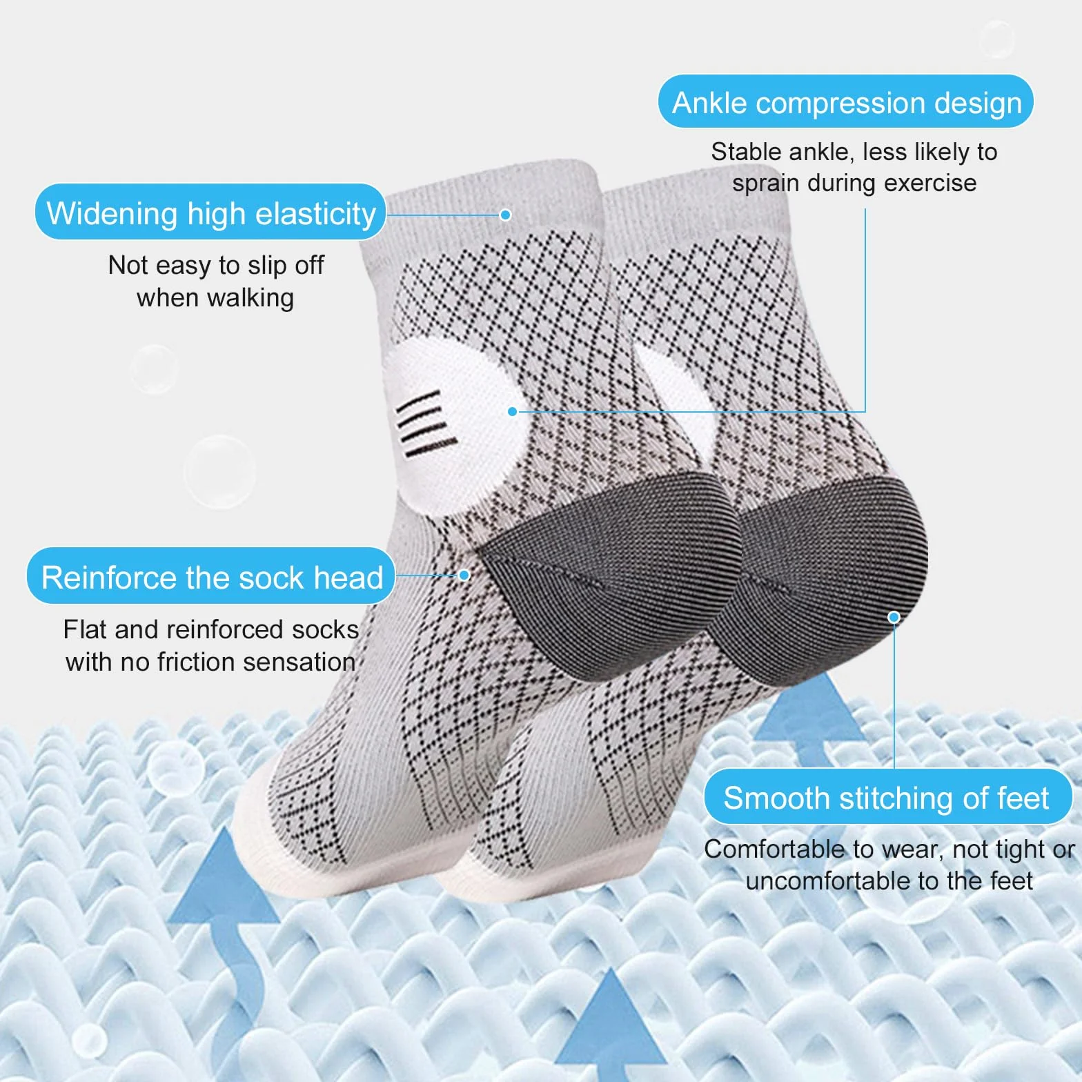 Calzini Compressione Caviglia Neuropatia 3 Paia Calze Ortopediche Grigie Supporto Protezione Ciclismo Corsa Fitness