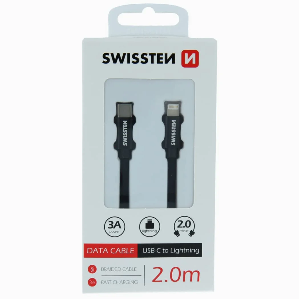 Swissten Cavo di ricarica per iPhone 2 m [certificato MFi] da USB C a Lightning Ricarica rapida tessile intrecciato Ricarica PD rapida per iPhone 14/14 Pro/14 Plus/14 Pro Max, iPad Pro, iPhone 8-13