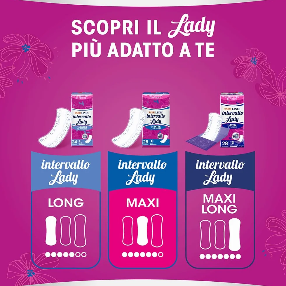 LINES INTERVALLO LADY PROTEGGISLIP salvaslip distesi protezione aggiuntiva zero odore confezione scorta