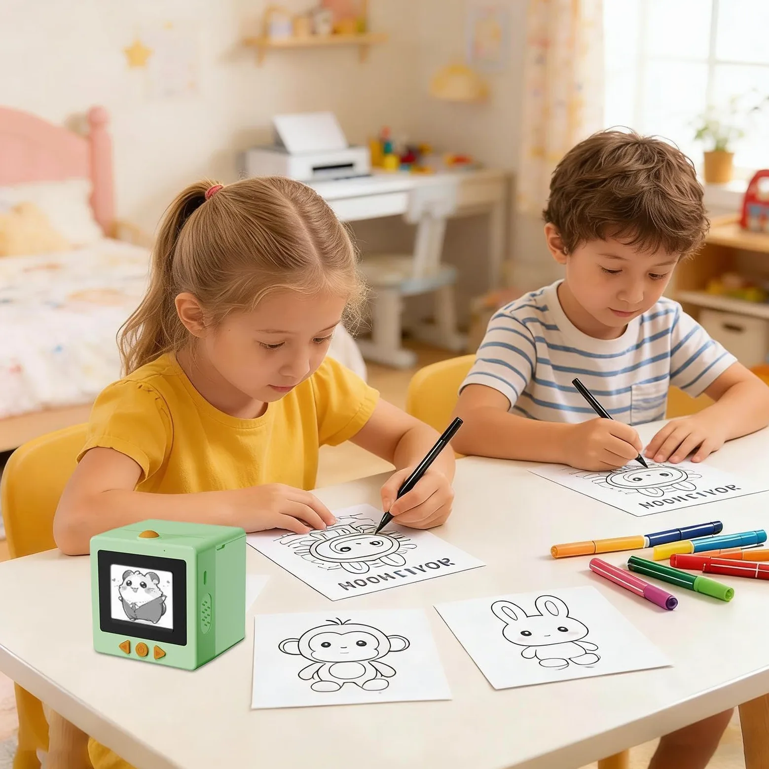 Stampante Per Adesivi - Scatola Di Stampa Portatile Senza Inchiostro Ad | Attivazione Vocale AI, Stampante Per Etichette Con Schermo Di Visualizzazione Per La Scuola Sul Posto Di Lavoro A Casa | Disp