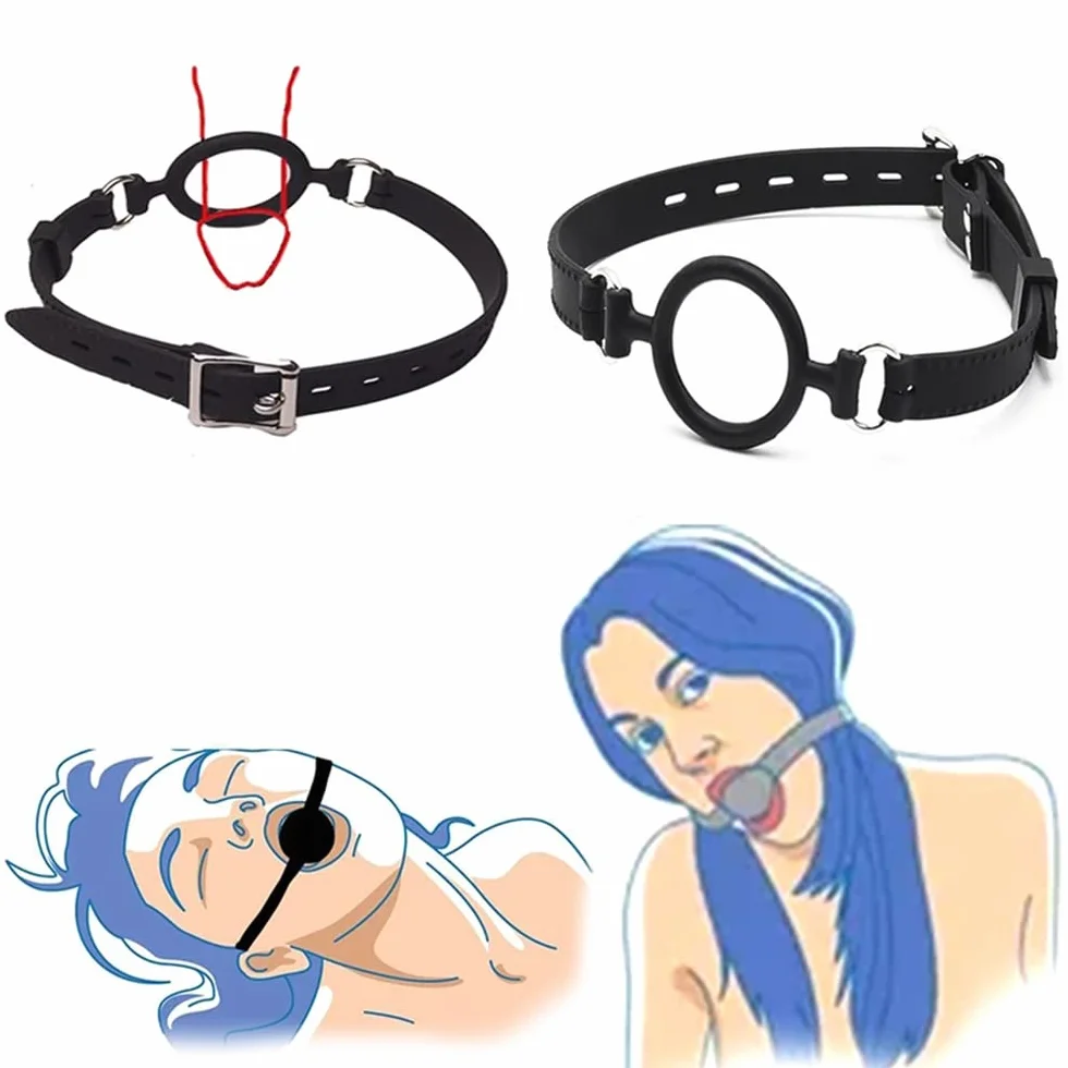Giocattolo per la bocca in silicone nero per giochi di ruolo in coppia