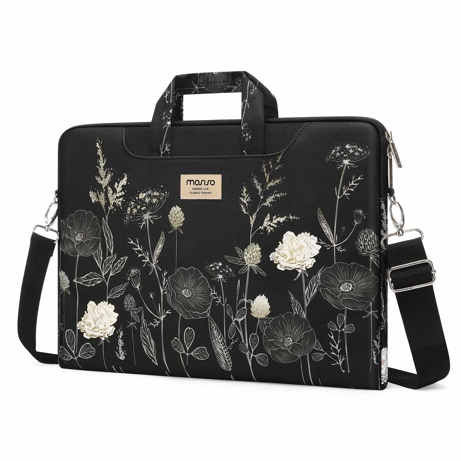 MOSISO Borsa Laptop Donna, 15.6 pollici Borsa Computer Compatibile con MacBook, HP, Dell, Lenovo, Asus, Notebook, 15-15.6 pollici Custodia a Tracolla per Laptop con Tracolla, Fiore Retro