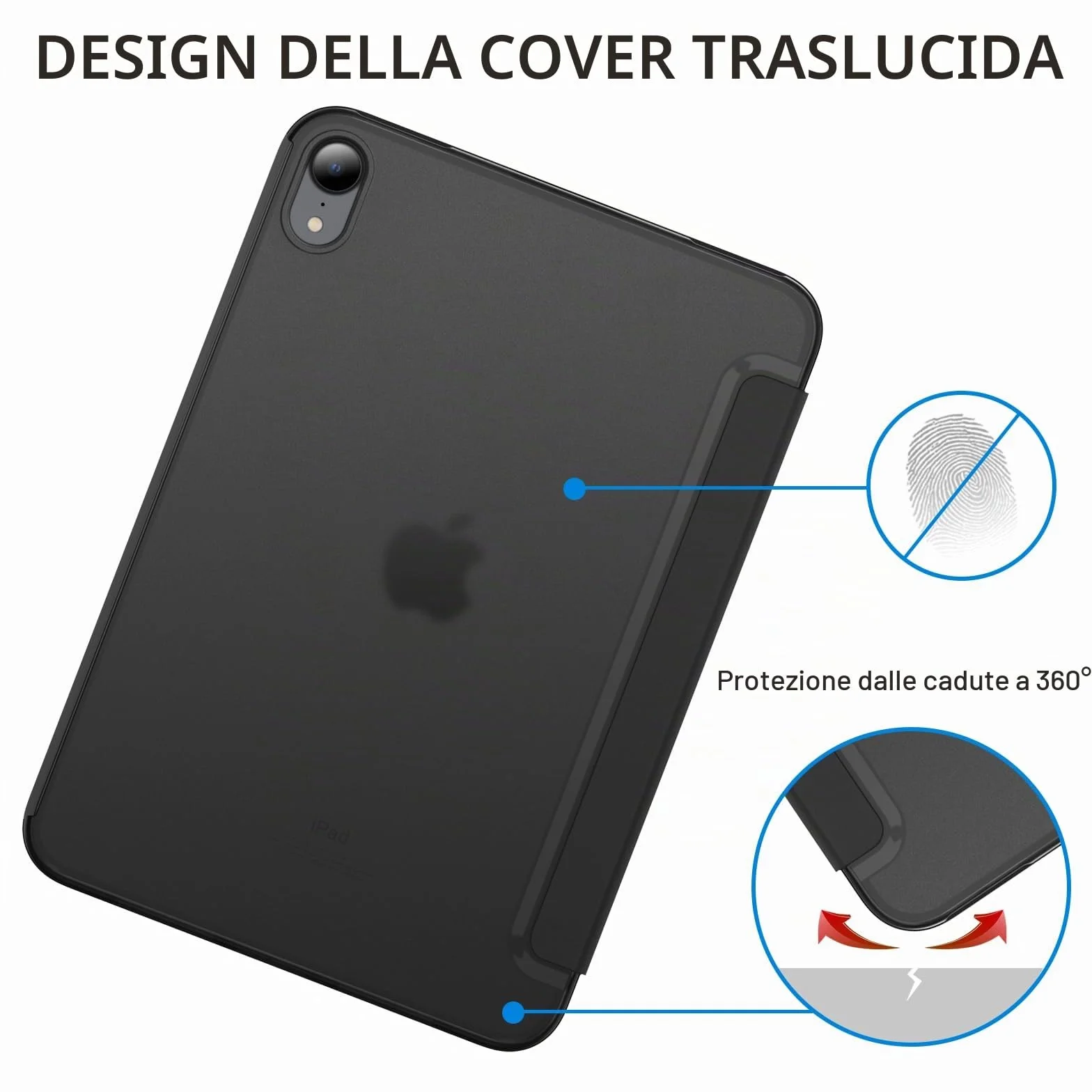 JETech Custodia iPad mini A17 Pro 2024 7a Generazione mini 6 2021 6a Generazione Supporto Sottile Retro Rigido Cover Auto Svegliati Sonno Nero