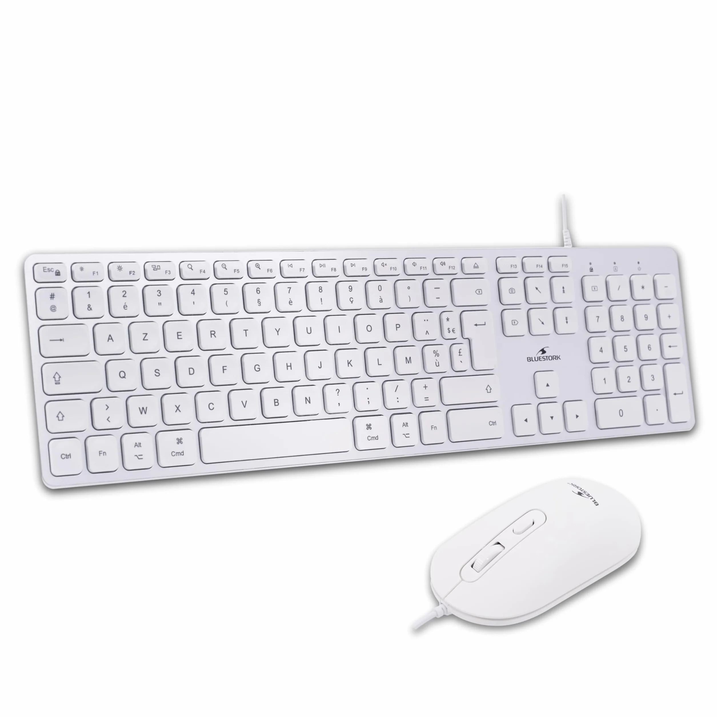 Combo tastiera e mouse cablati - BLUESTORK - KB Mac - Compatibile con Mac - Bianco