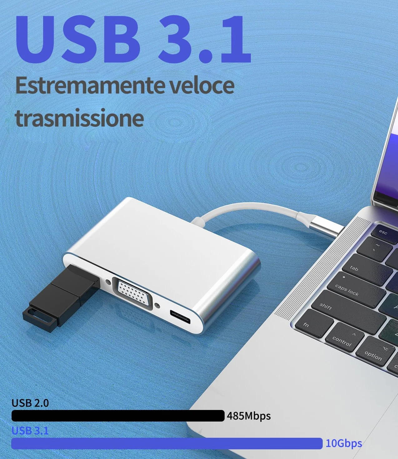 Apple Adattatore USB C a VGA 3in1 per iPhone 16 15 Pro Max USB OTG 3.0 Cavo Hub MacBook DisplayPort