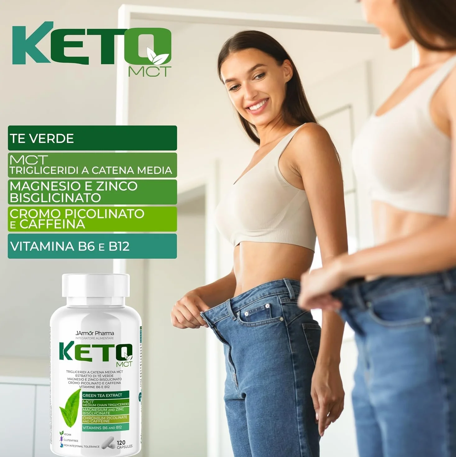 Integratore Brucia Grassi KETO Complex 120 Capsule Vegane con Tè Verde, Caffeina, Cromo, Zinco, Magnesio, Vitamine B6-B12