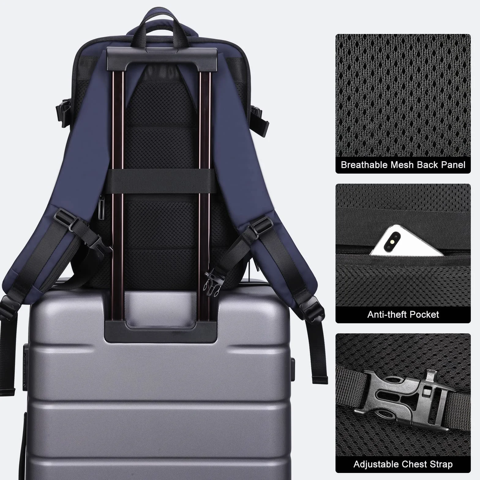HOMIEE Zaino da Viaggio Aereo Zaino Porta PC 15.6 Pollici Zaini Uomo Impermeabile Anti-furto Antifurto Zaino Computer Portatile con Caricatore USB per Scuola Lavor Università