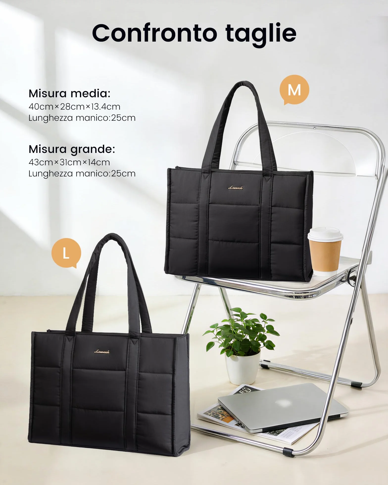 LOVEVOOK Borsa Donna, Grande Puffer Borse Università Borsa da Lavoro porta PC, Tote Bag Shopper Borse Tracolla per Ufficio Insegnante Docente Scuola