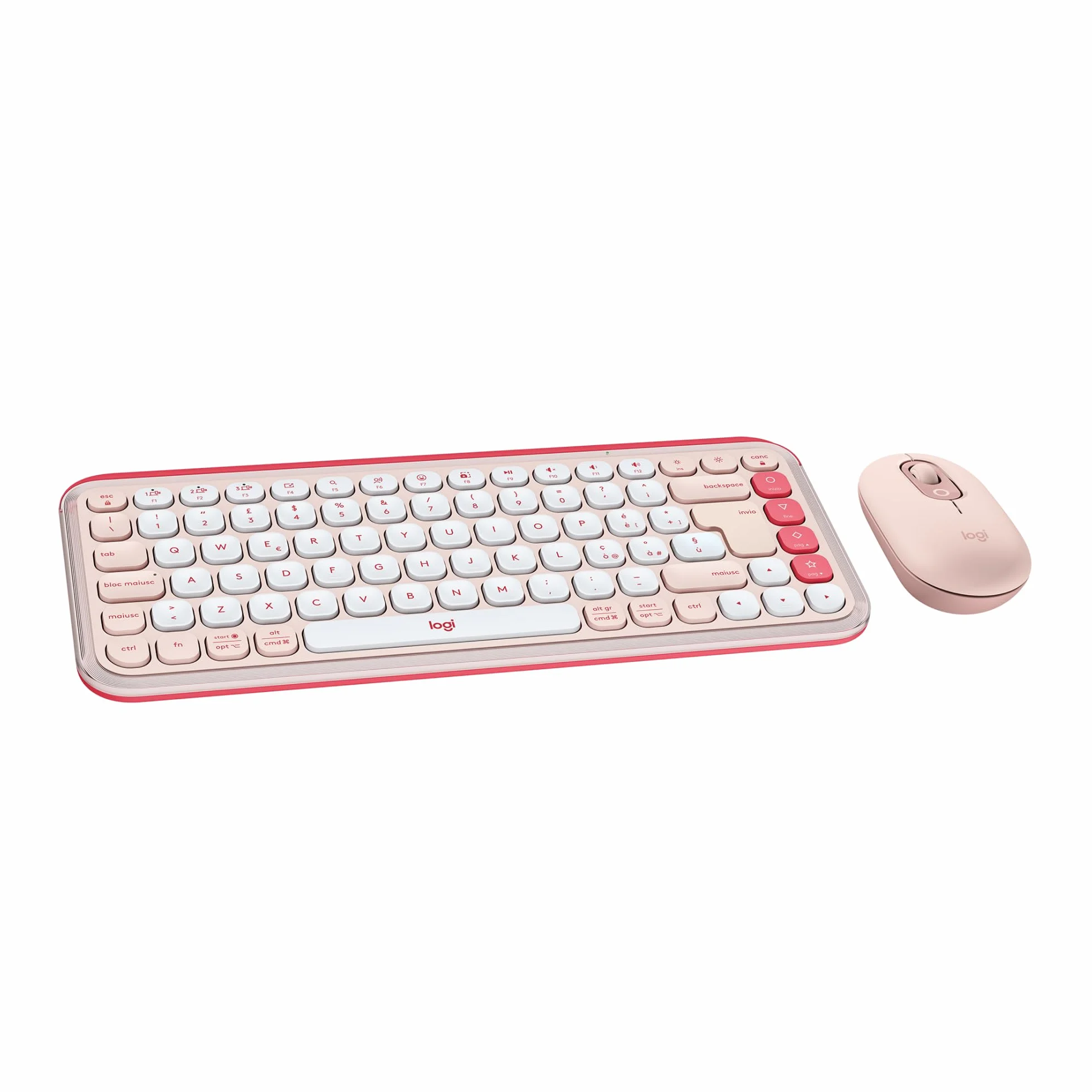 Logitech Pop Icon Combo, kit mouse e tastiera Bluetooth, digitazione comoda, tasti e pulsanti programmabili, clic discreti, Easy-Switch fino a 3 dispositivi, ITA QWERTY – Rosa