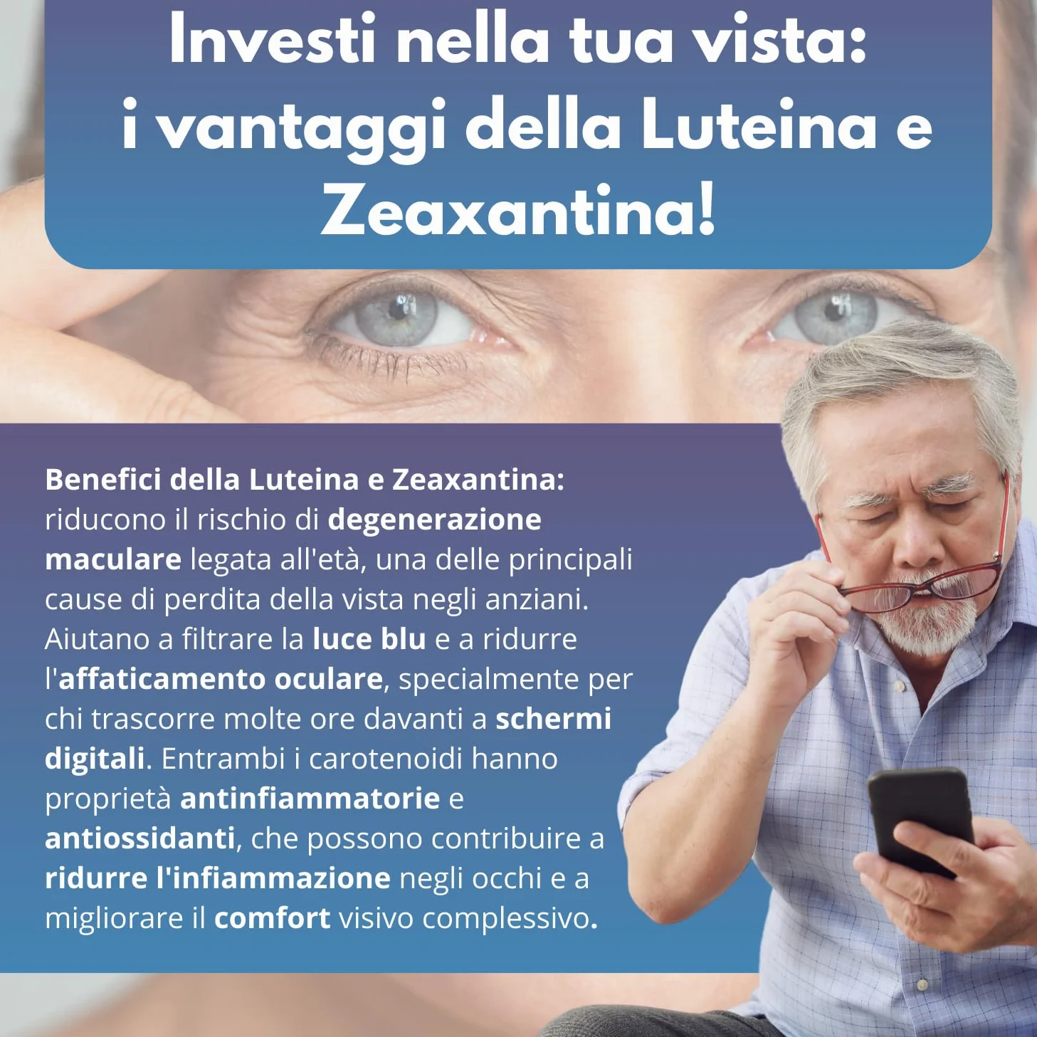 Luteina e Zeaxantina Alto Dosaggio Integratore Occhi Vista con Ginkgo Zinco Vite Rossa Vitamina E 60 Capsule