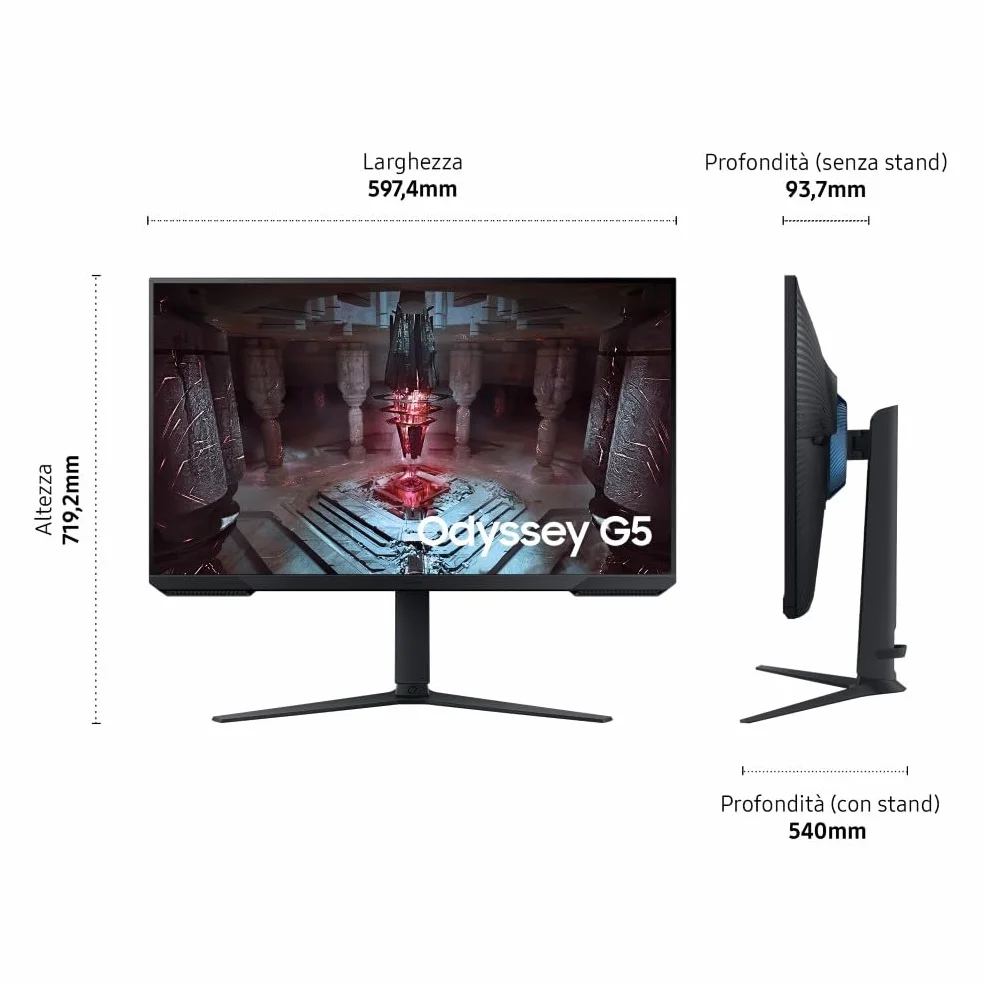Samsung Monitor Gaming Odyssey G5 (S32CG510EU), Flat, 32'', 2560x1440 (QHD), HDR10, VA, 165Hz, 1ms (MPRT), AMD FreeSync Premium, HDMI, DP