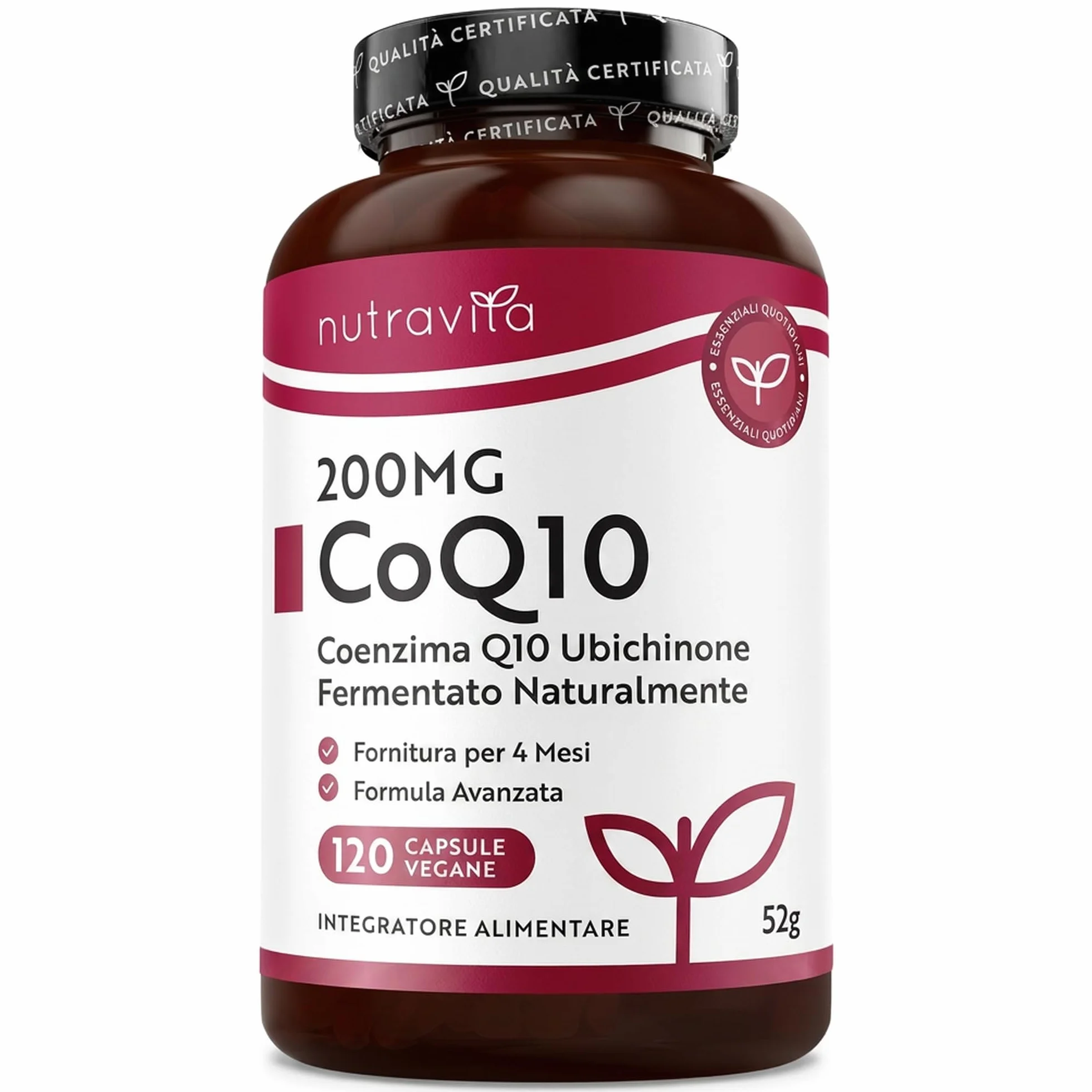 Nutravita Coenzima Q10 200mg - 120 Capsule Vegane, Ubichinone Puro al 100% - Alto Dosaggio