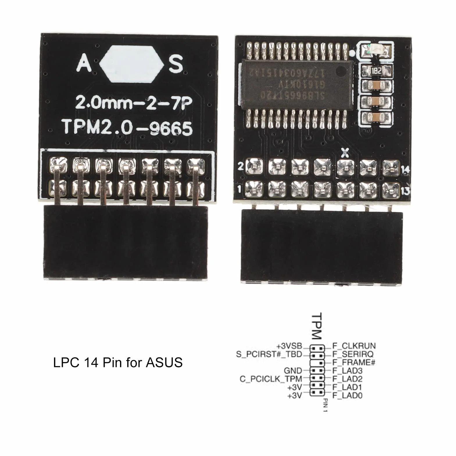 Modulo TPM 2.0 per ASUS per Win11 LPC 14 Pin Scheda Crittografata TPM 2.0 Chip Modulo TPM 2.0 Passo 2,0 Mm Scheda PCB 2x7P TPM 2.0 per Scheda Madre del Computer