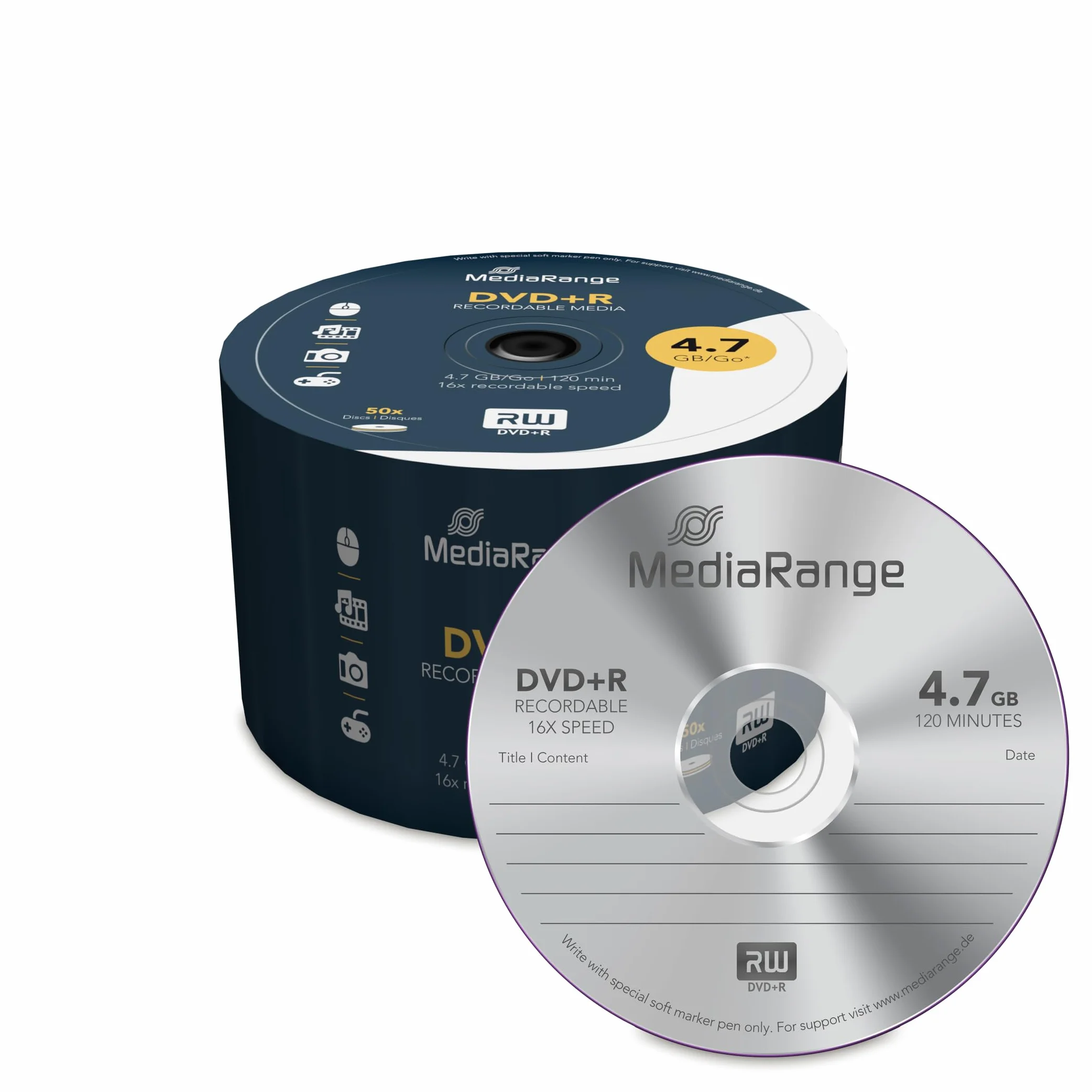 MediaRange MR445 Confezione Dvd+R, Argento