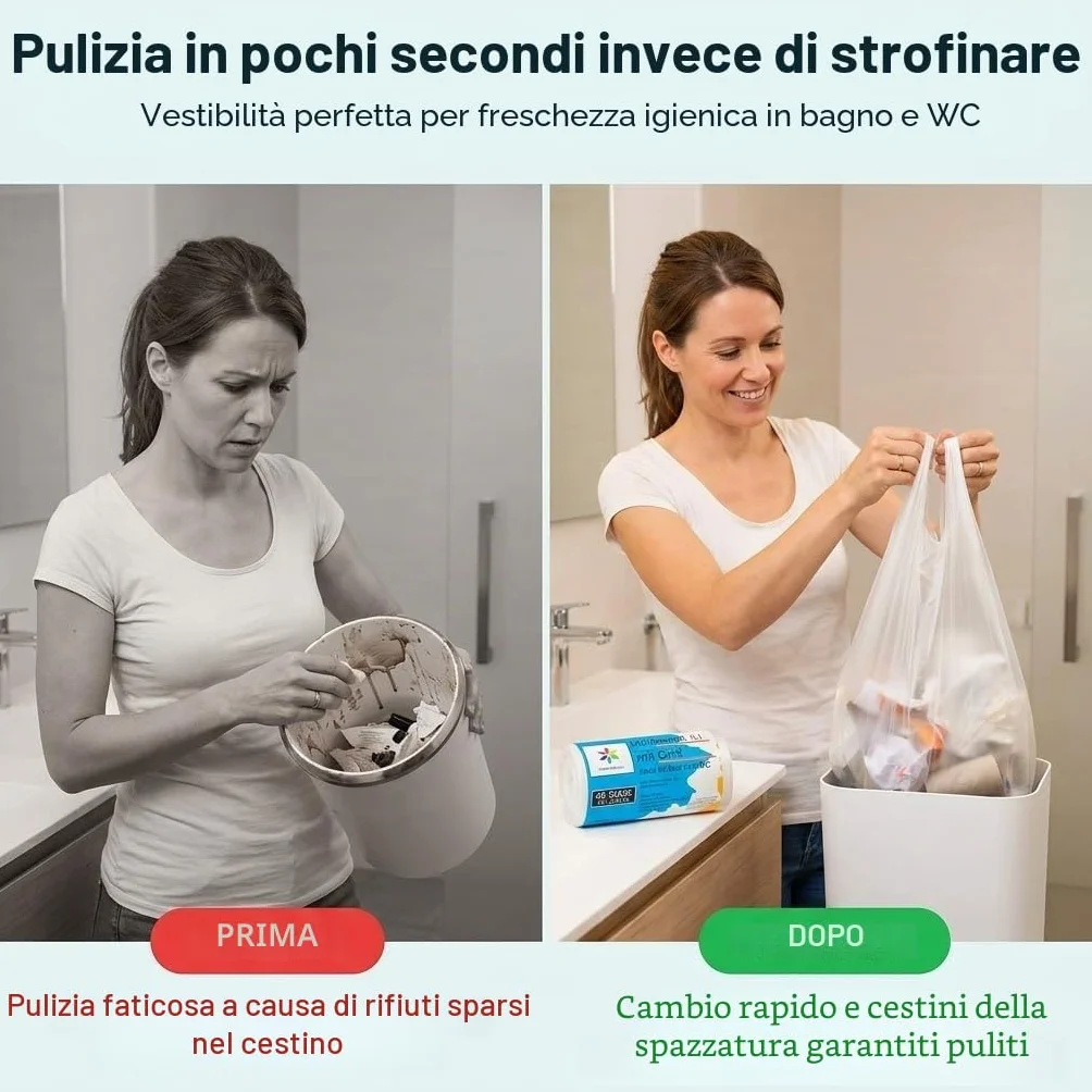 Sacchetti della spazzatura 5 litri 34x36 cm resistenti strappi impermeabili con manico confezione da 3