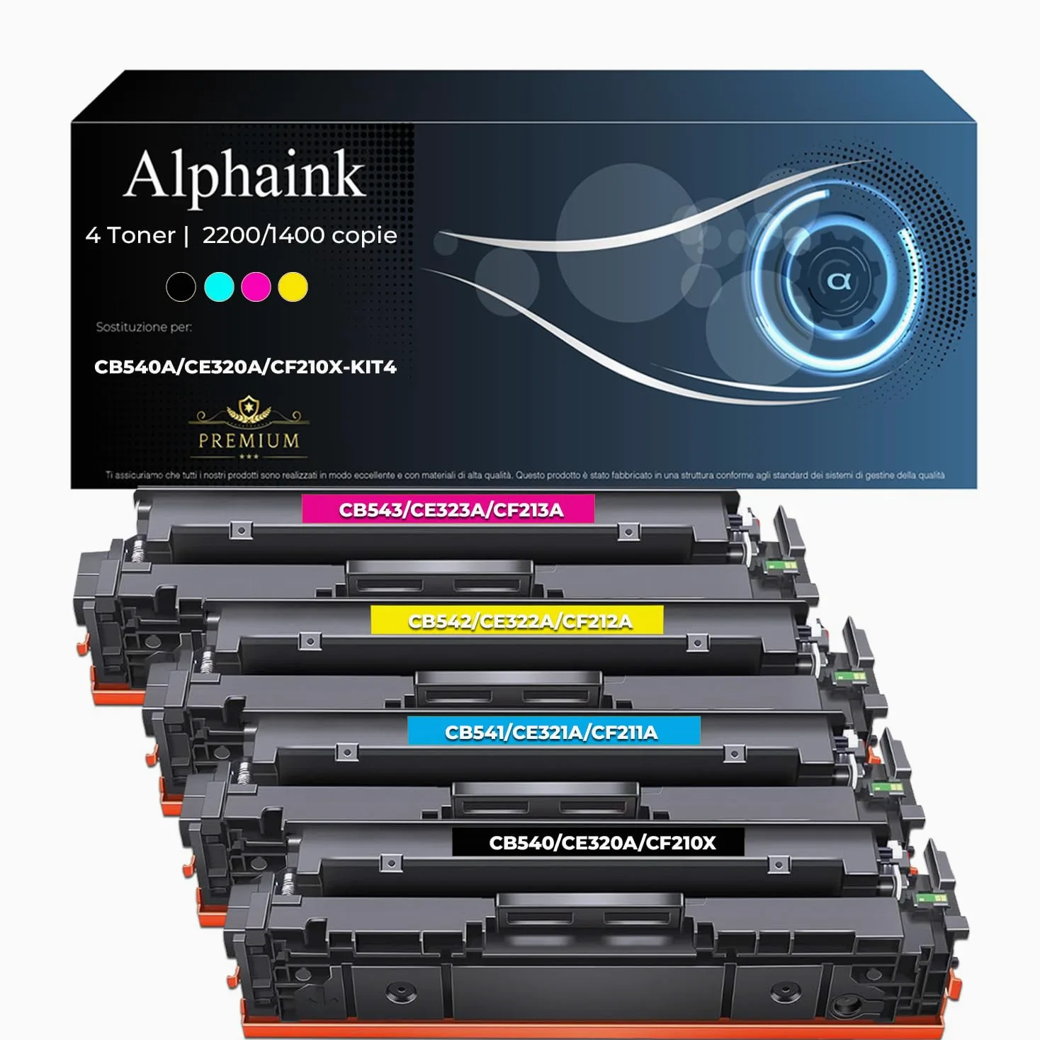 alphaink 4 Toner Rigenerati con HP 128A CE320A CE321A CE322A CE323A per stampanti HP Color LaserJet CM1410 CM1415FN CP1526NW CM1411FN CM1415 CM1416FNW CM1418FNW CP1520 CP1527NW CP1528NW