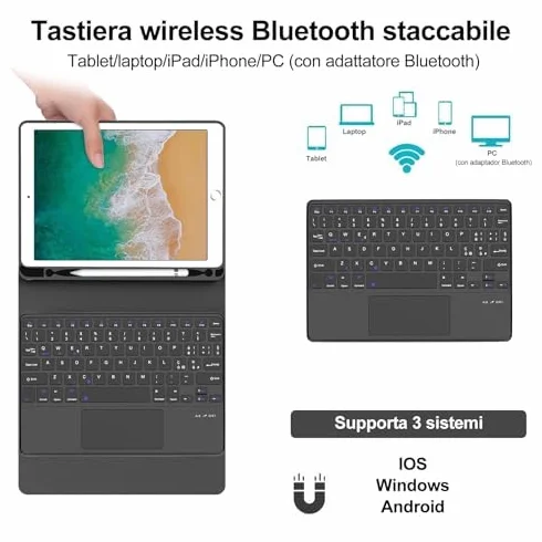 IVEOPPE Tastiera iPad 6 Generazione 9.7" 2018 con Touchpad, Cover Tastiera Trackpad layout Italiano Bluetooth, Custodia con Portapenna per iPad 5/4 Gen/Pro 9.7/Air 2/Air 1, Nero