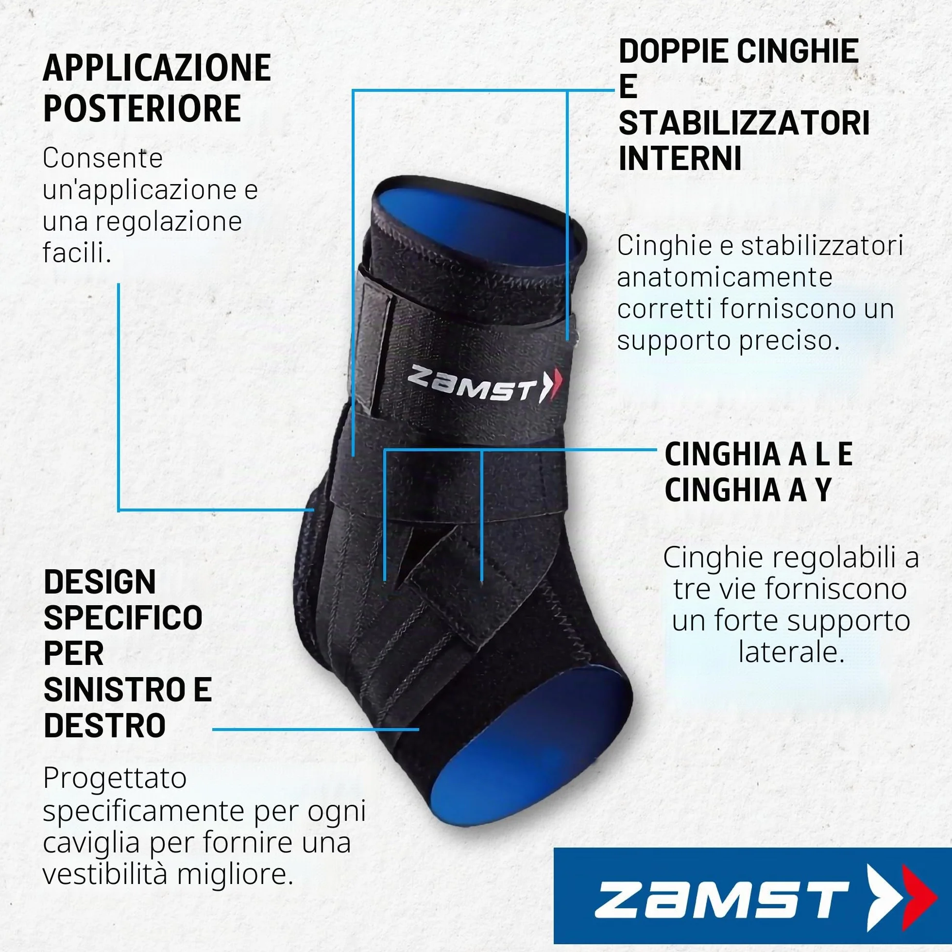 Zamst A1 Ankle - Tutore caviglia regolabile per distorsioni moderate Grado II e instabilità cronica - Sinistra M