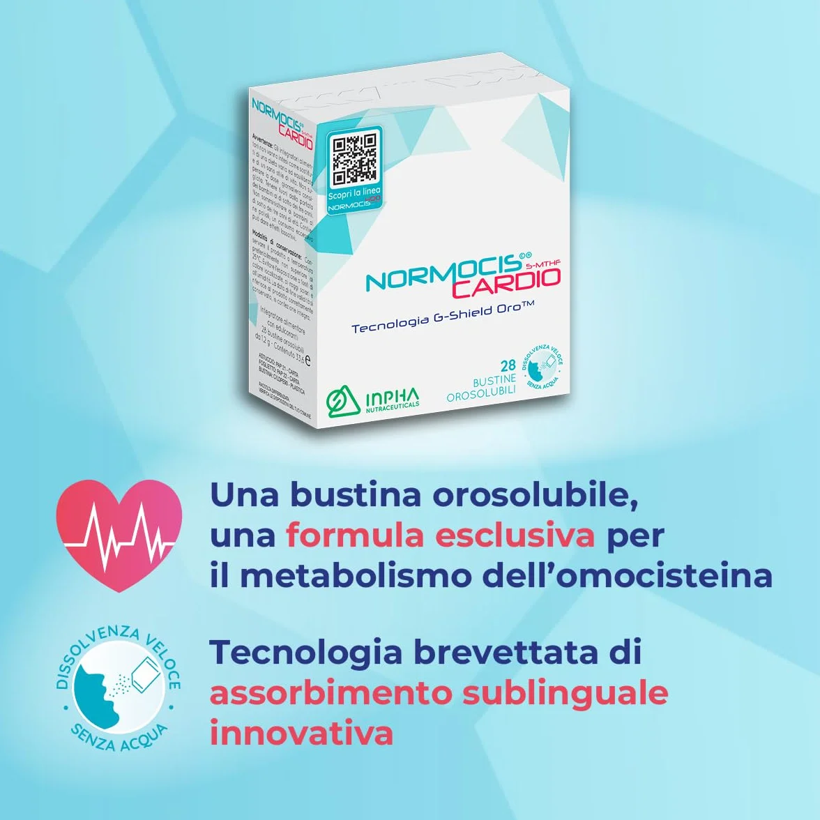NORMOCIS CARDIO® metabolismo Omocisteina Integratore Sublinguale con Vitamine B12 B6 K2 Glutatione Folato 28 BUSTINE