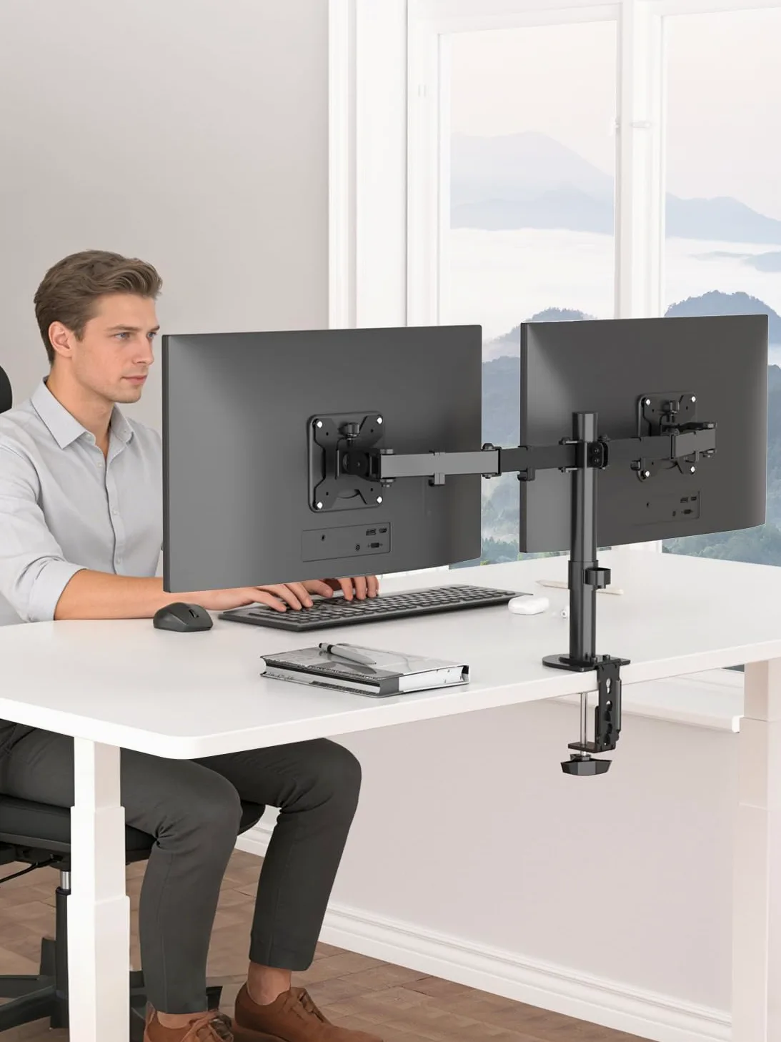 Suptek Supporto per 2 Schermi da Scrivania, Braccio per Doppio Monitor da Tavolo per Due Monitor LCD TV LED da 13-27 Pollici, Dual Supporti per Monitor Schermo per Computer PC Staffa