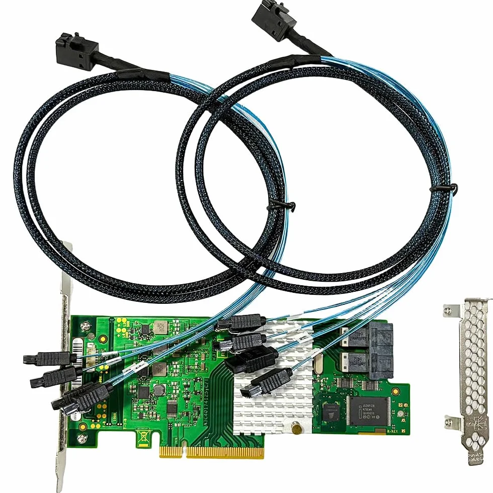 Scheda HBA SAS Compatibile con 9211-8i & LSI 9300-8i Modalità IT PCIe, Scheda di SATA, 8 Porte 12 Gbps PCIe 3.0 x8, Supporto Expander SAS, Controller HBA con 2× Cavi SFF-8643 a 4× SATA per ZFS TrueNAS