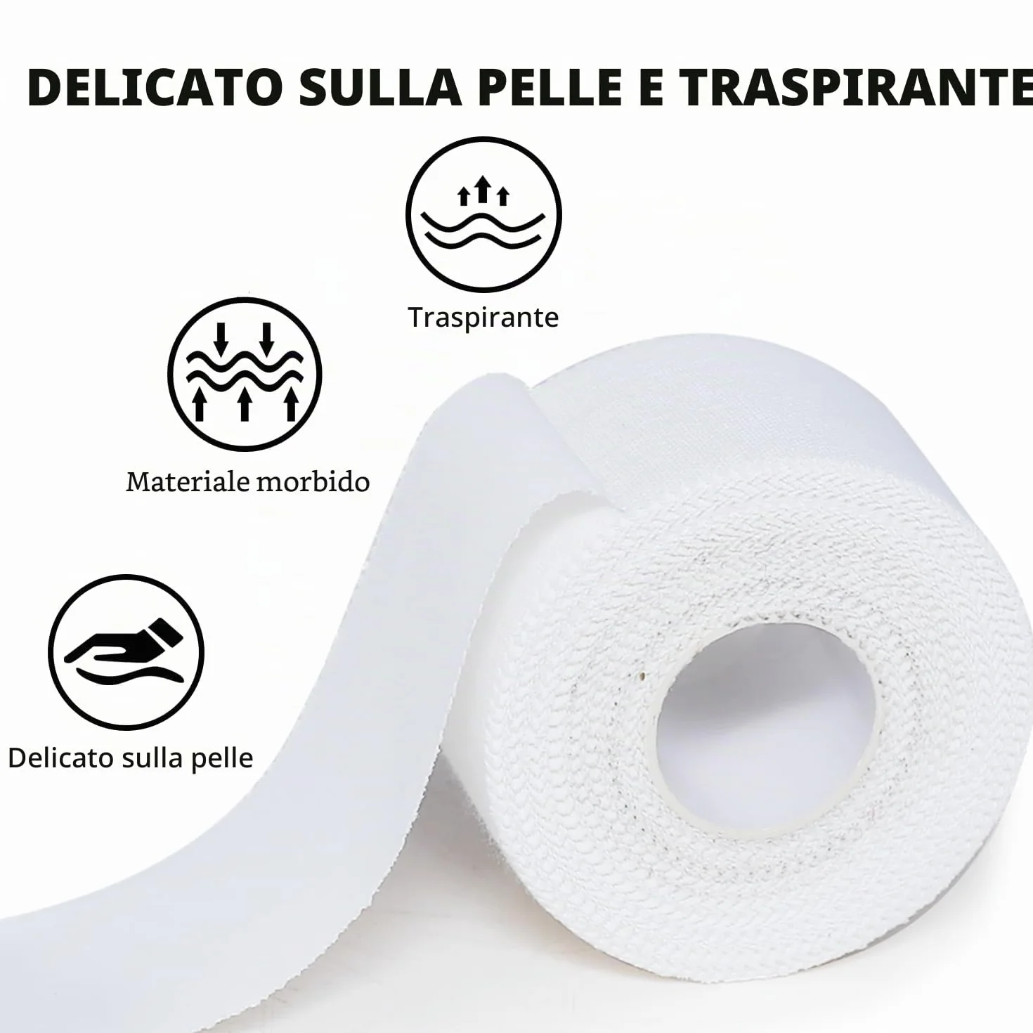 Nastro sportivo bianco 5cm x 10m set 4 rotoli autoadesivo extra forte strappabile