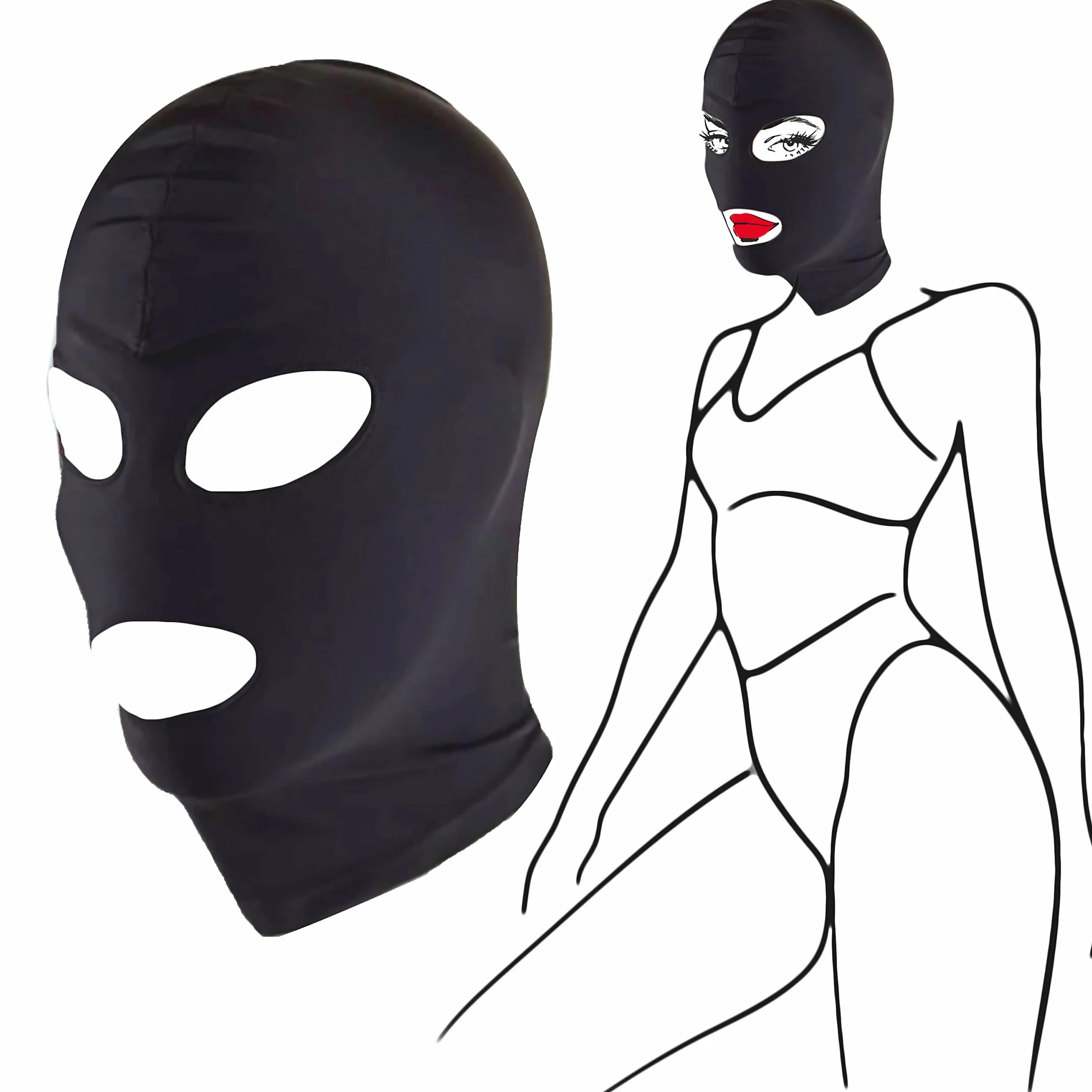 Maschera BDSM Donna Uomo Nero Spandex 58cm S/M Flessibile Traspirante Sadomaso Sex Toys Bondage