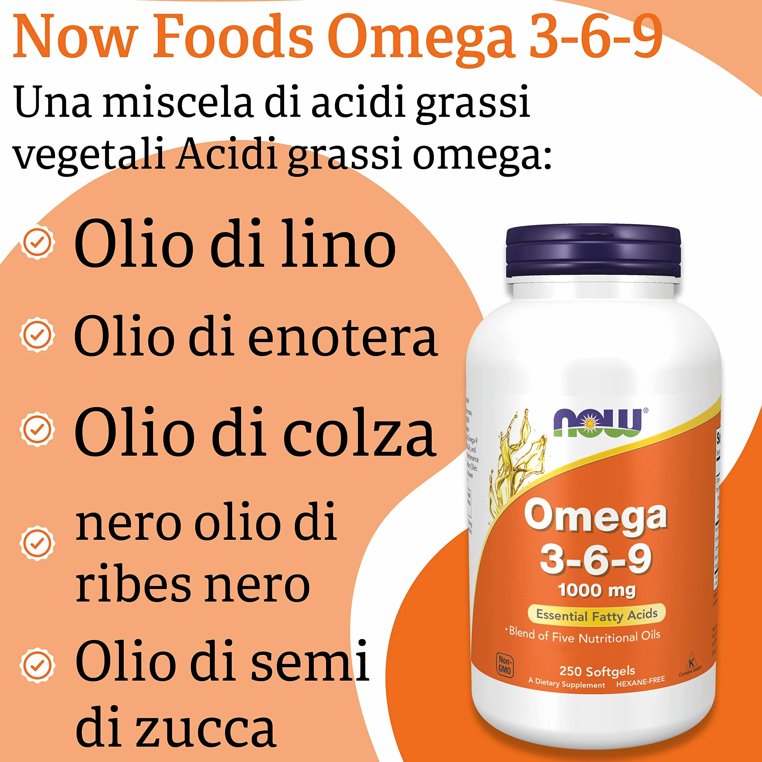 Now Foods Omega 3-6-9 1000 mg 250 Softgels Essential Fatty Acids Non-GMO Gluten Free Soy Free