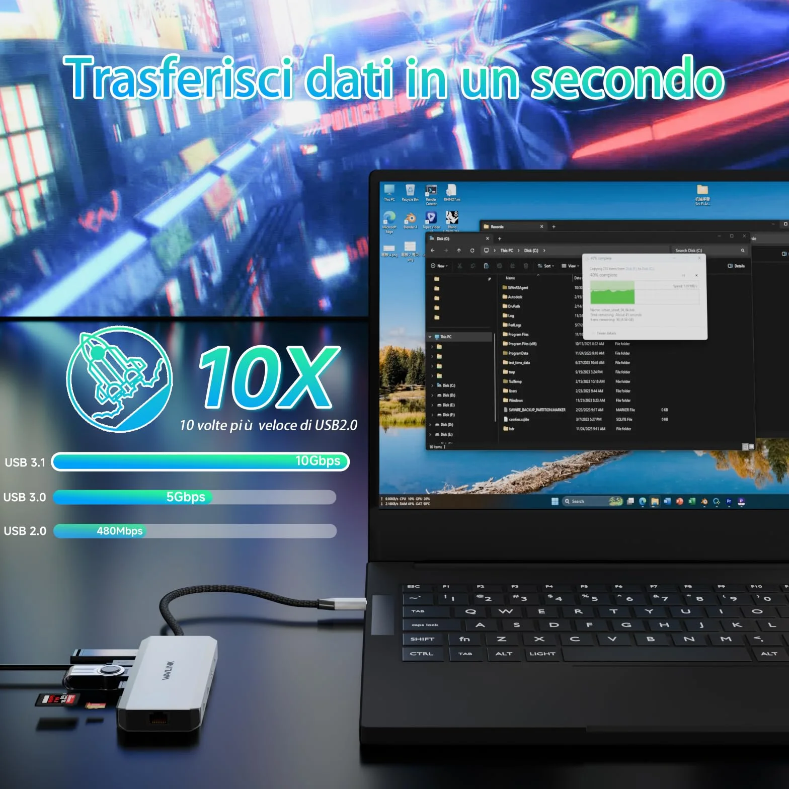 WAVLINK Stazione docking per computer portatili, Displayport Docking Station con doppio DP, HDMI, 100W PD IN, 10Gbps USB A/C, porta Ethernet 2.5G per Dell/HP/Lenovo ecc, solo computer Windows Systerm