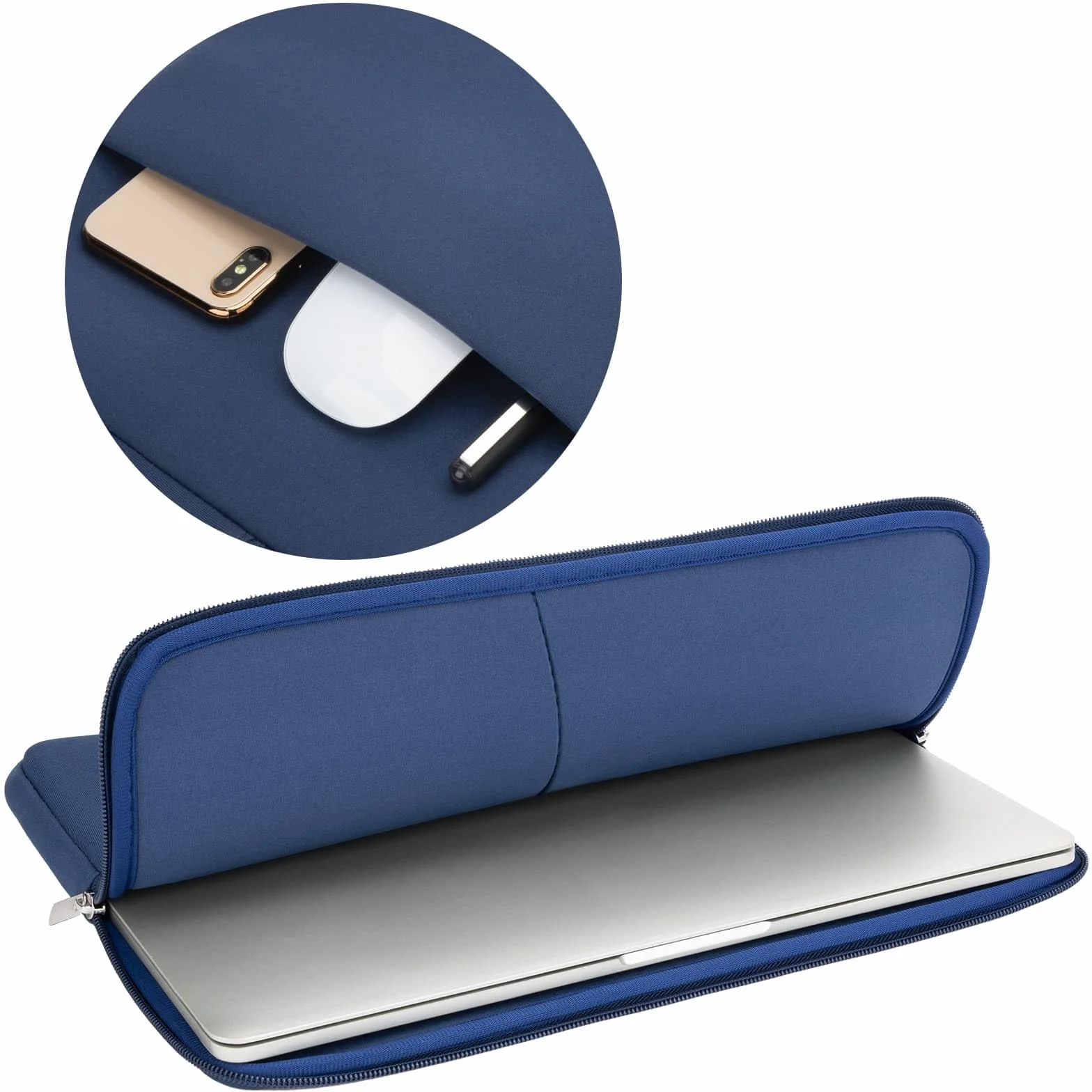 RAINYEAR Custodia per laptop da 15 pollici con tasca e sacchetto porta accessori, compatibile con MacBook Pro da 15,4 pollici (modelli A1938, A1707, A1990) e Chromebook da 15 pollici, Blu Navy