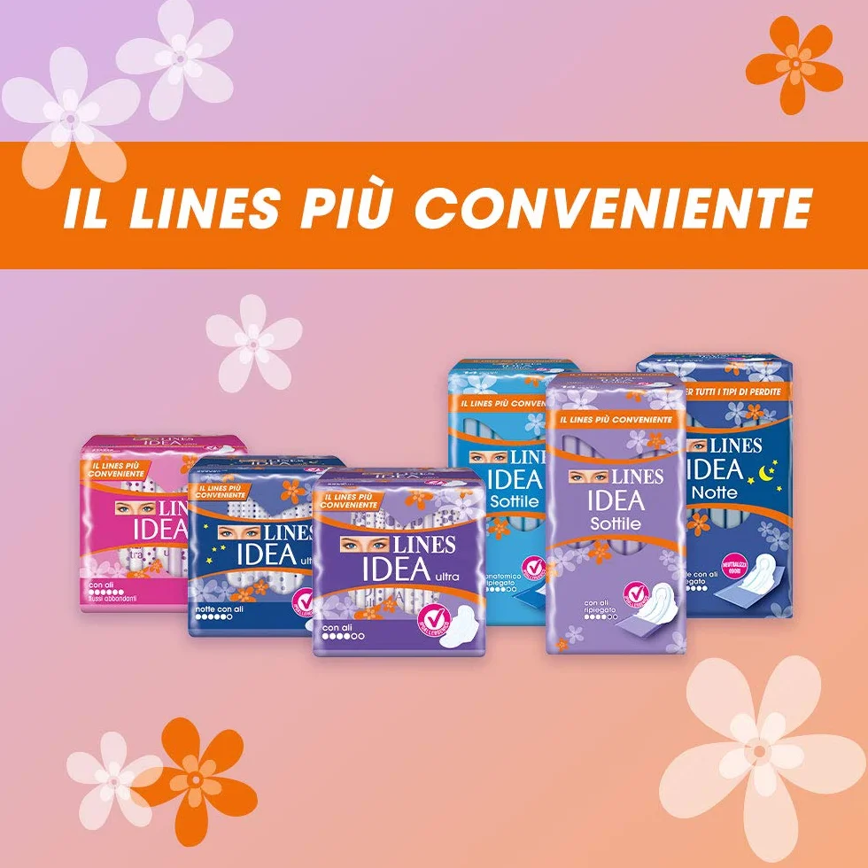 Lines Idea Sottile Notte Anatomico Disteso 14 Assorbenti Lunghi Neutralizza Odori Ipoallergenico