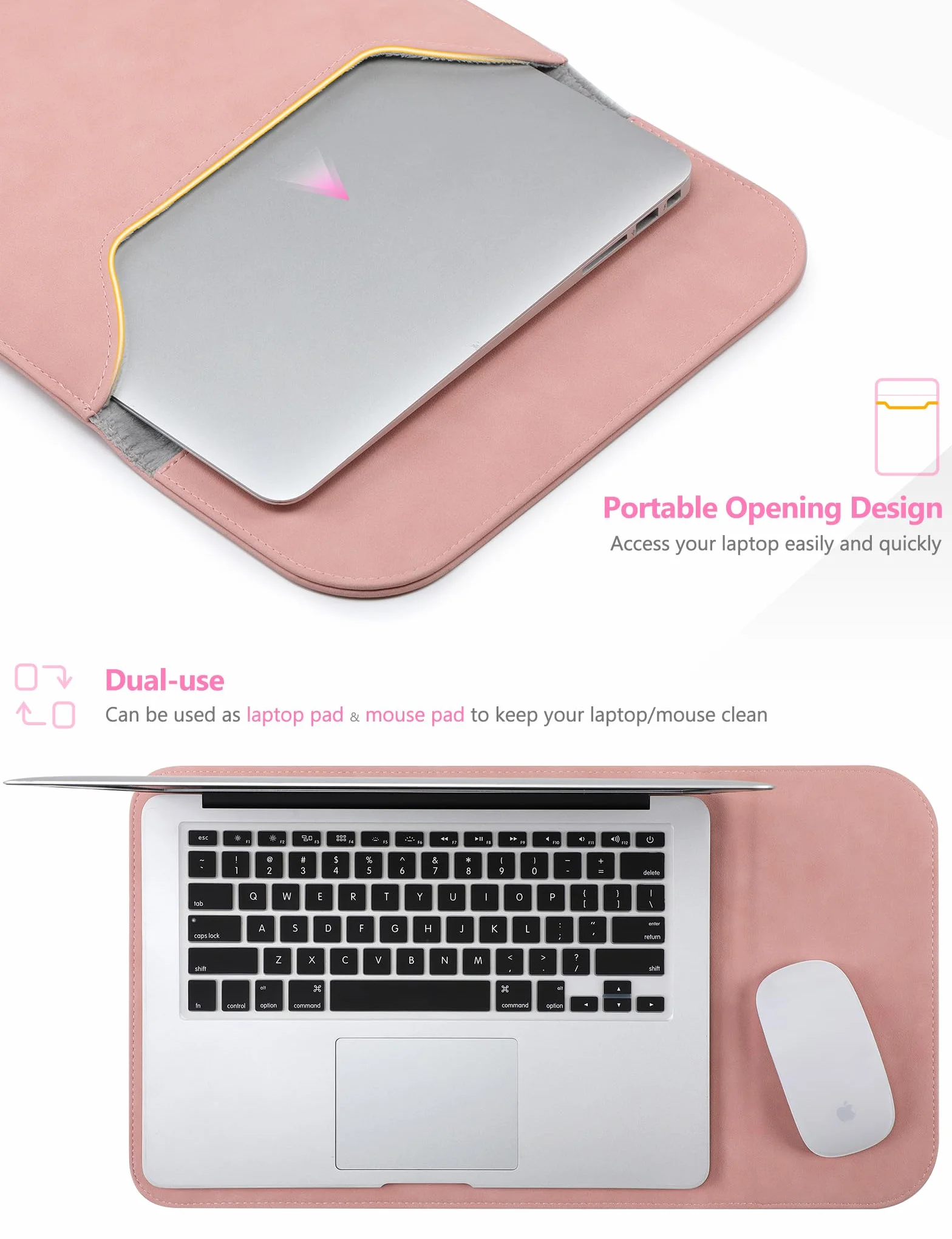 HYZUO 13 Pollici Custodia Borsa PC Portatile per MacBook Pro 13 M2 M1 2026-2016, 13" MacBook Neo 2026, MacBook Air 13 M5 M4 M3 M2 M1 2026-2018, 13" iPad Pro/Air, Surface Pro, XPS 13, Rosa