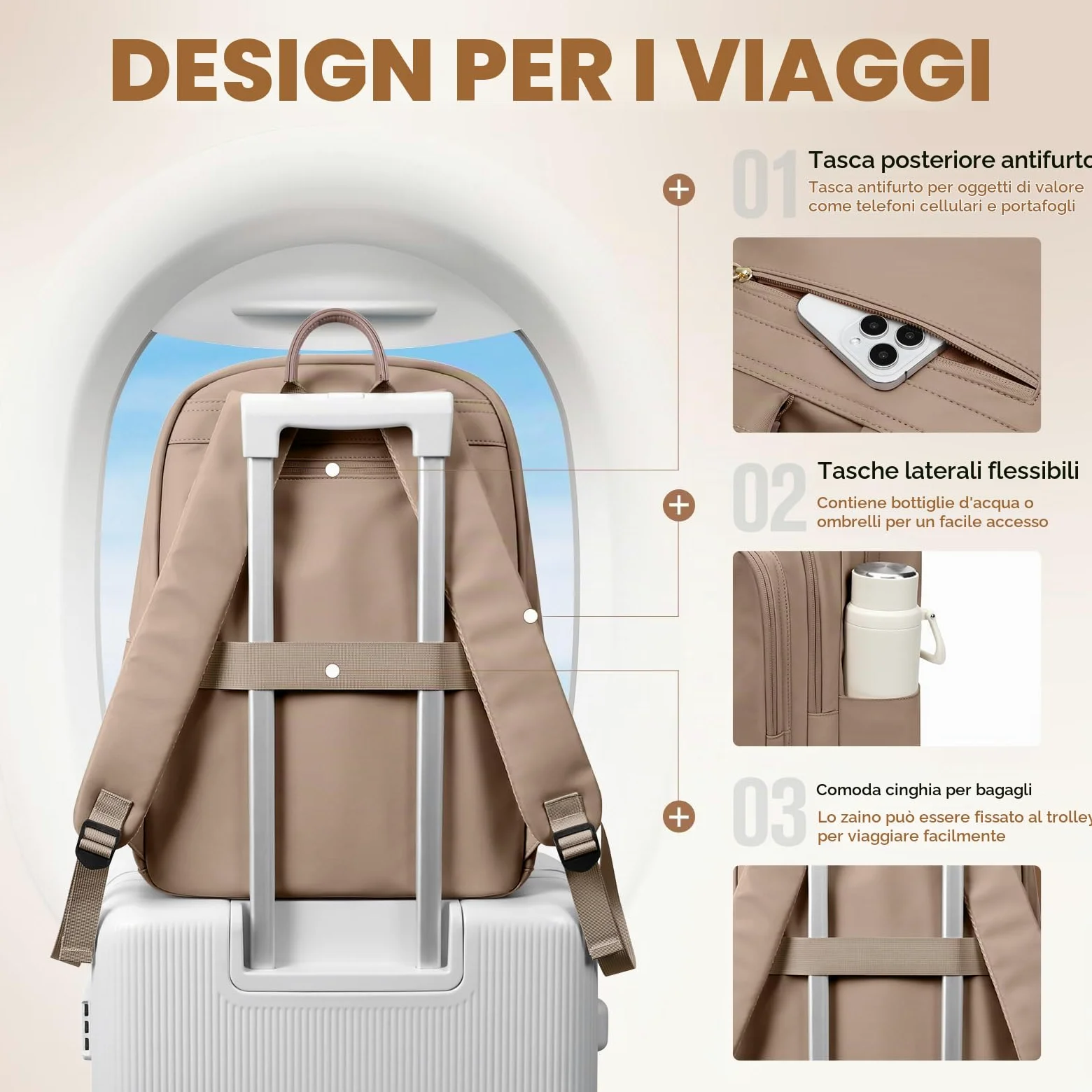 GOLF SUPAGS Grande Capacità Zaino per PC Portatile da 15.6 Pollici, Zaino da Viaggio Multifunzionale da Donna, Zaino per Lavoro Scuola