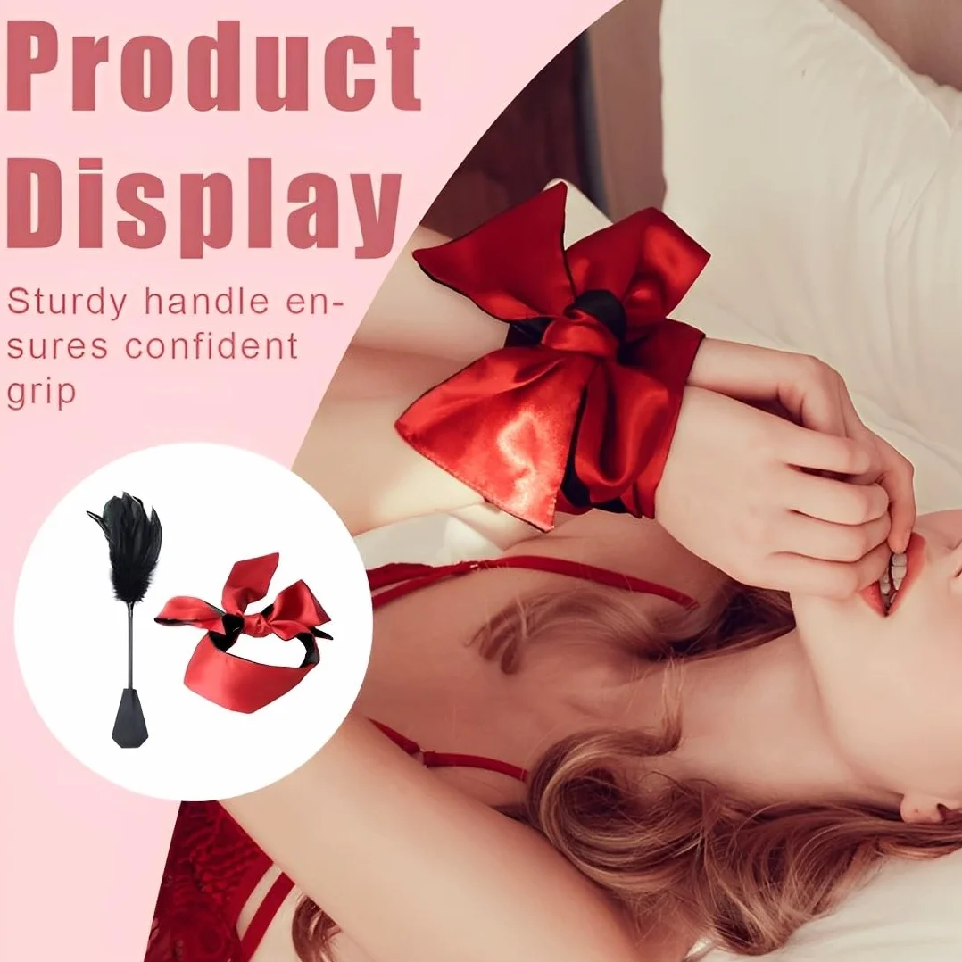 Deluxe Piuma Tickler Cuoio Flogger Frusta Bondage Paddle Set Letto Vincoli Giocattolo Sessuale con Benda Maschera Occhio