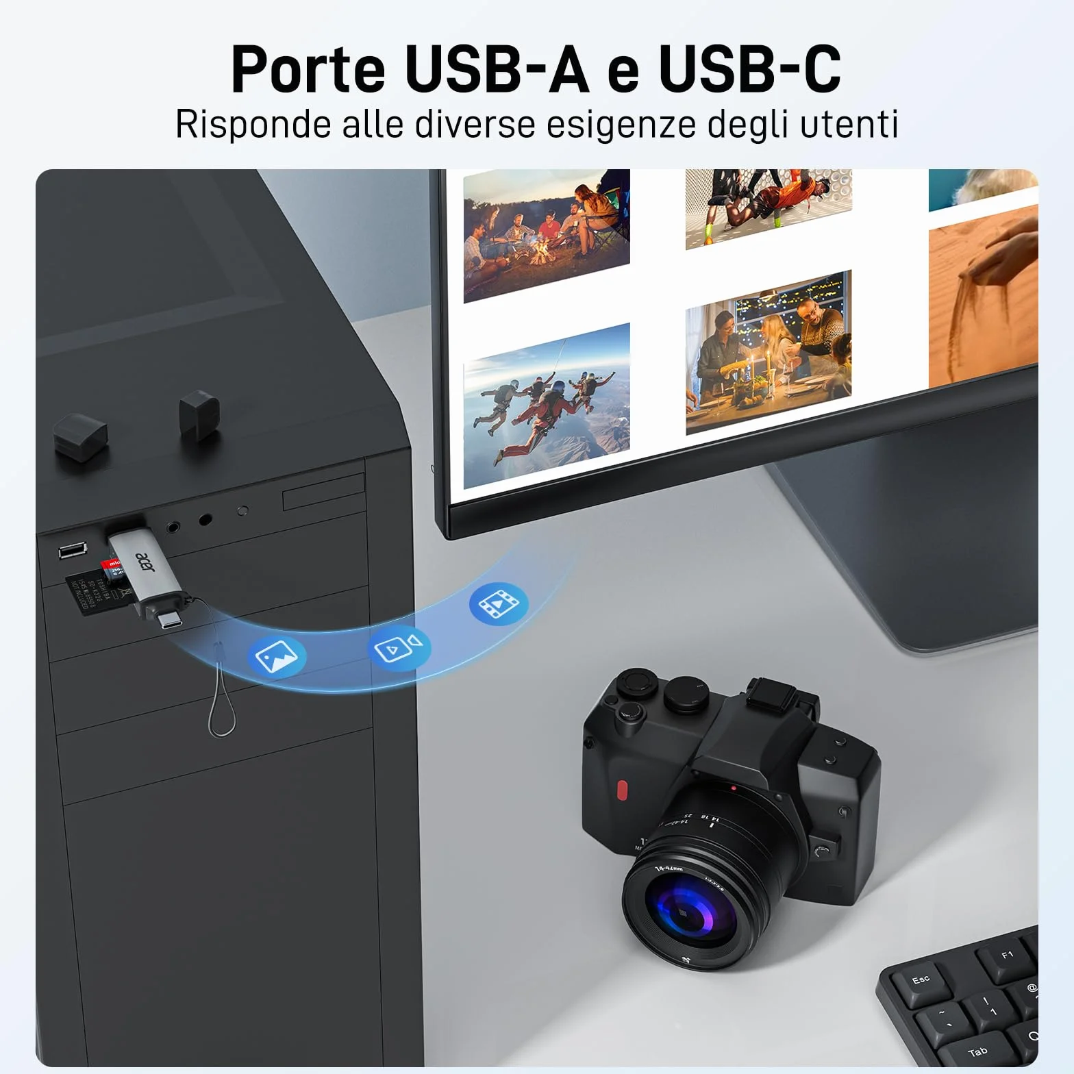 Acer Lettore di schede SD USB C 3.0, supporta SD/Micro SD/SDHC/SDXC/MMC, compatibile con iPhone 17 Pro MacBook Pro iPad Pro 2021 Pixel XPS 13
