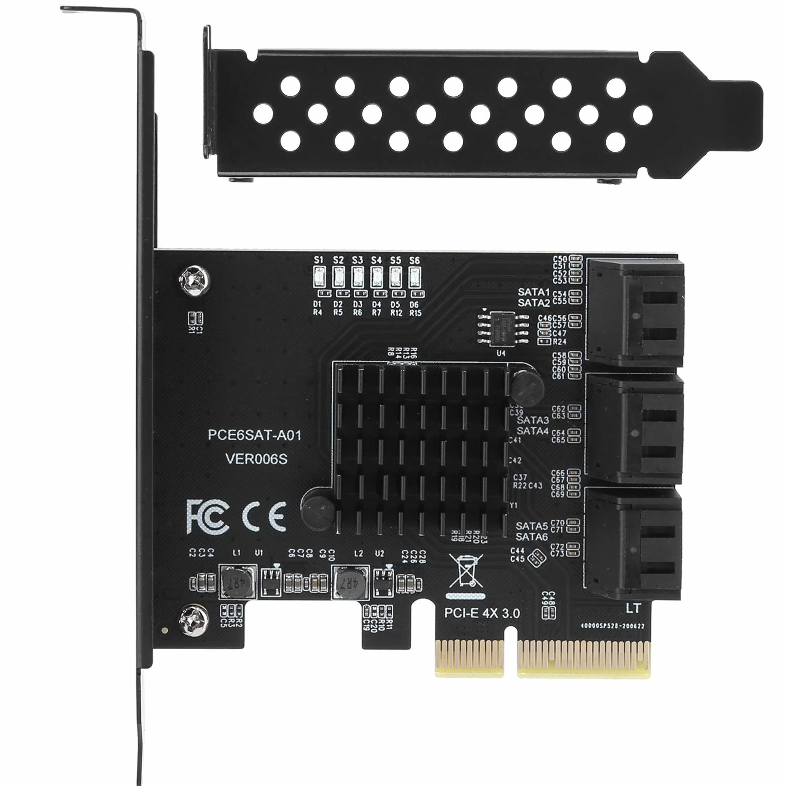 Tbest Asm1166 6 Porte, Scheda di Espansione Pcie Sata, Componenti Interni, Scheda di Espansione Pcie a 6 Porte Sata3.0 Disco Rigido 6G Pcie3.0 Gen3 4X Adattatore Hub Interfaccia