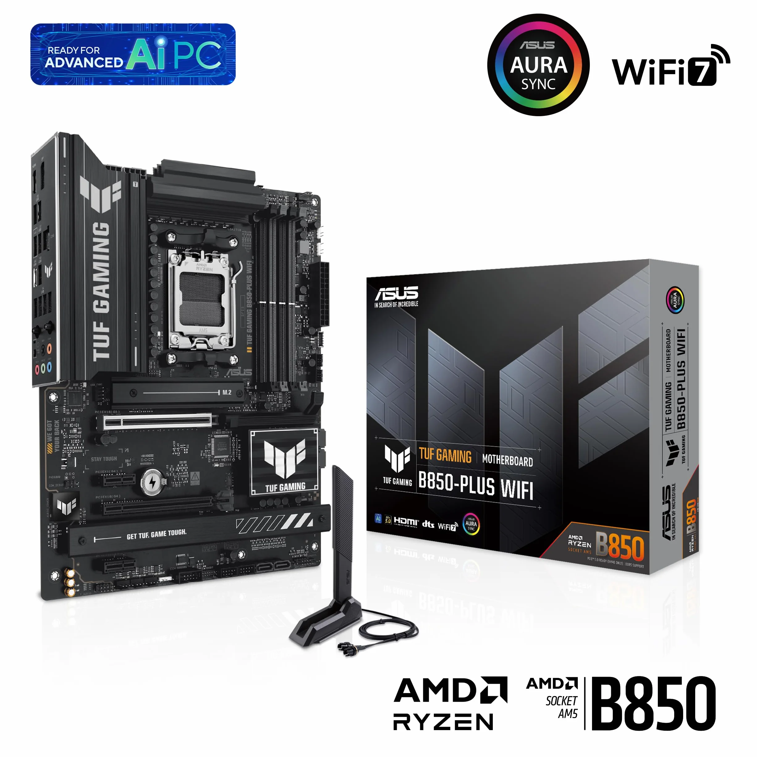 ASUS TUF Gaming B850-Plus WiFi, Scheda Madre AMD ATX, 14+2+1 Fasi Alimentazione, Slot DDR5, PCIe 5.0, 3 slot M.2, WiFi 7, Ethernet Realtek 2,5 GB, USB-C da 20 Gbps, BIOS Flashback e Aura Sync