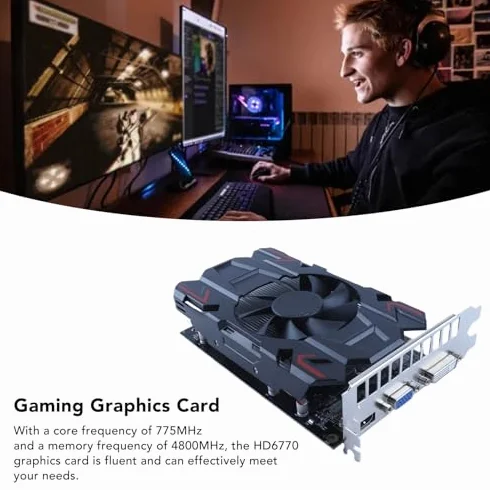 Scheda Grafica da Gioco, HD6770 4 GB DDR5 128 Bit PCI Express 2.0 16X Slot HDMI DVI VGA Interfaccia, Scheda Grafica per Computer con Ventola Singola (HD6770 4GB DDR5)