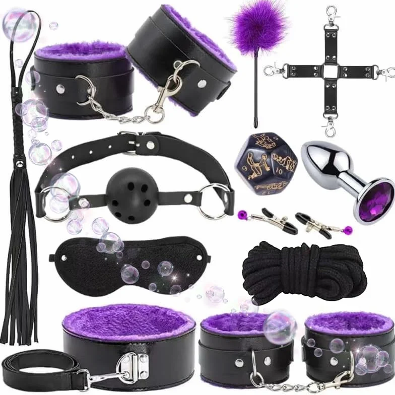 Set di Pelle da Letto di Gruppo Sportivo Multifunzionale 12 Pezzi, Manette e Cavigliere D-1