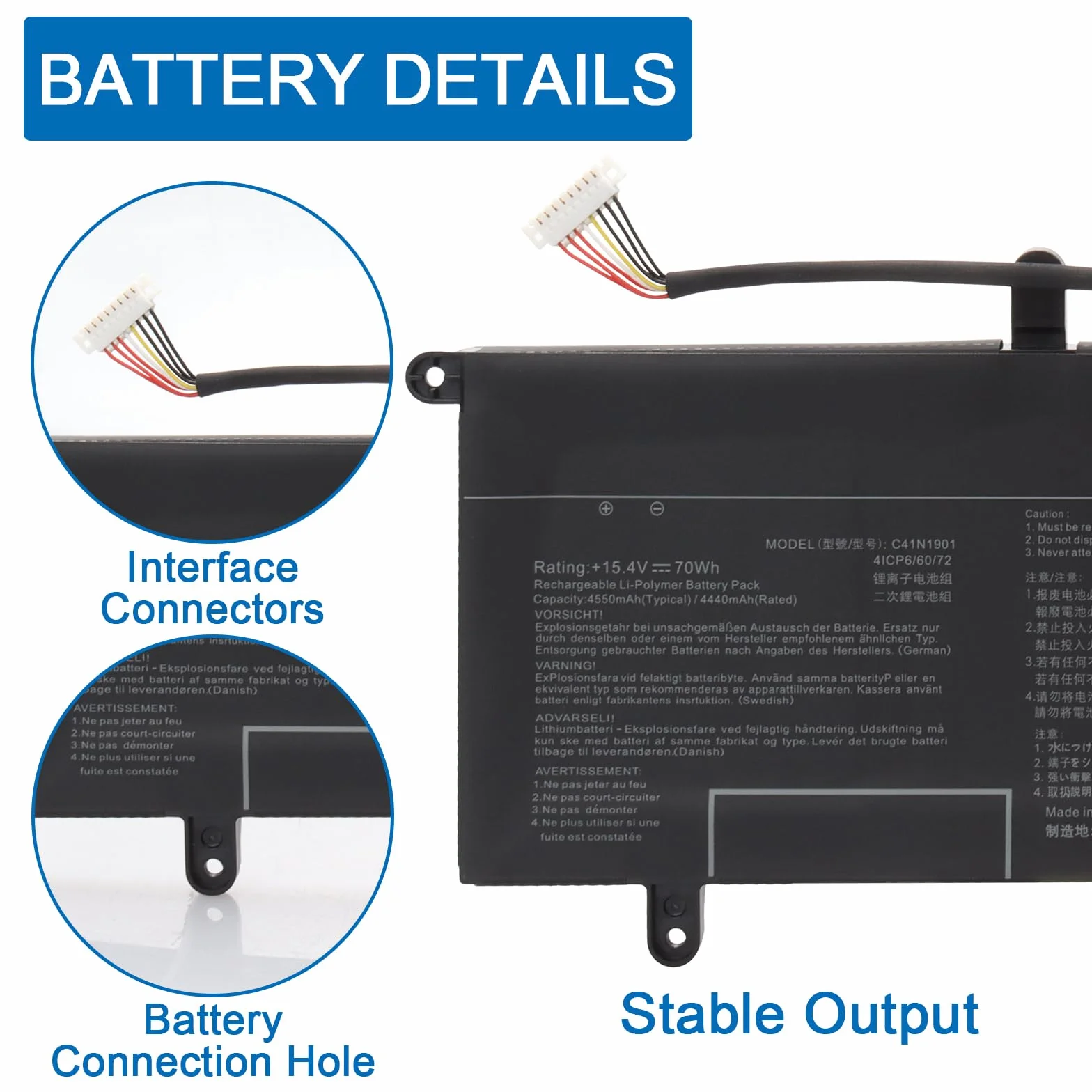 C41N1901 Laptop Batteria per Asus ZenBook Duo UX481 UX481F UX481FL UX481FA UX481FLY UX481FAY UX481FL-BM040T UX481FL-BP1505T UX4000F UX4000FL UX481FA-BM021R UX481FA-DB71T BM049T 70Wh
